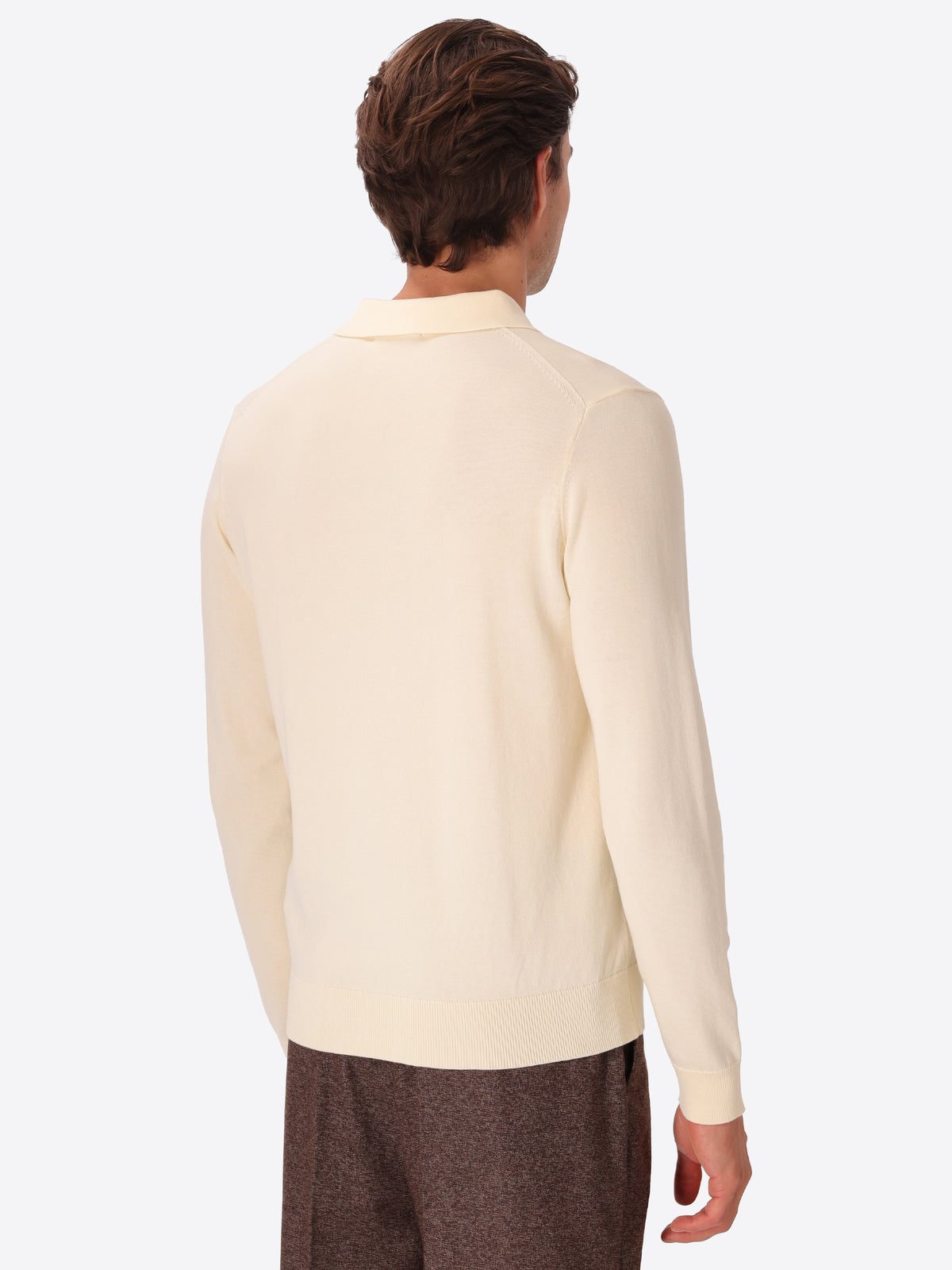 Perugino Off White Technical Cotton-Blend Knit Polo - Model Back View