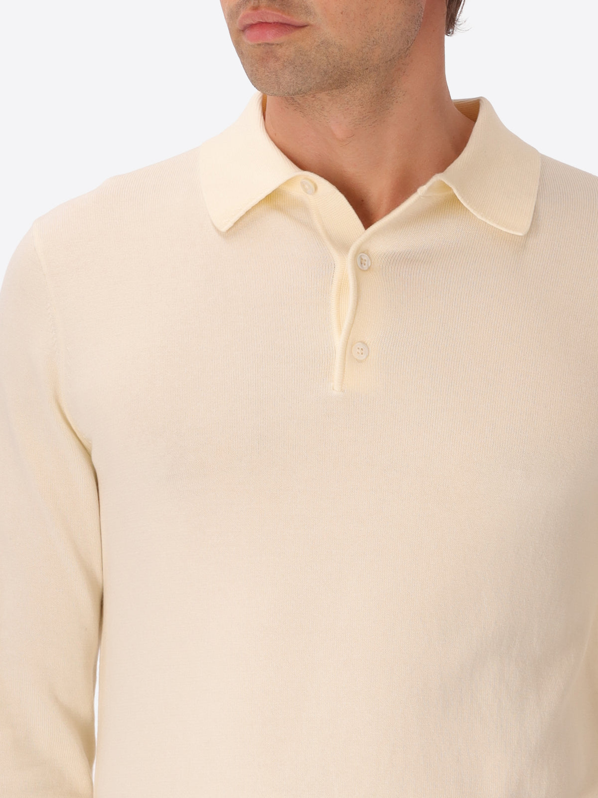 Perugino Off White Technical Cotton-Blend Knit Polo - Close-Up Of The Collar