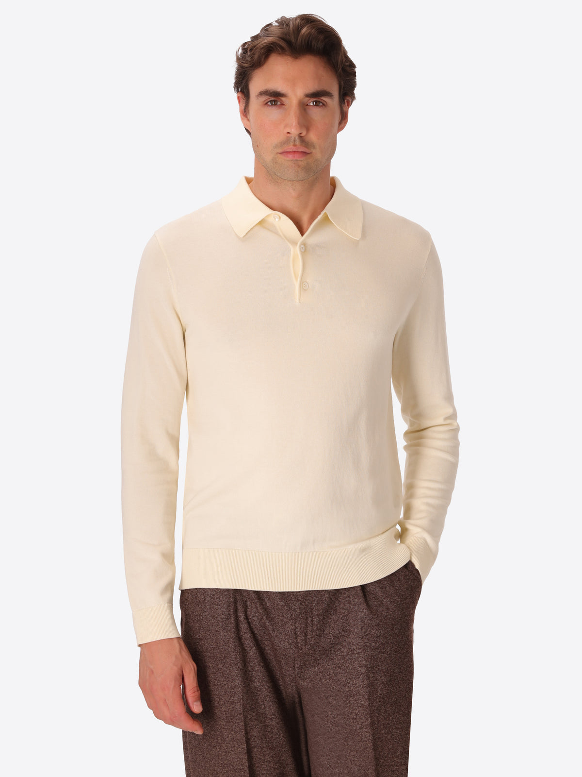 Perugino Off White Technical Cotton-Blend Knit Polo - Model Front View
