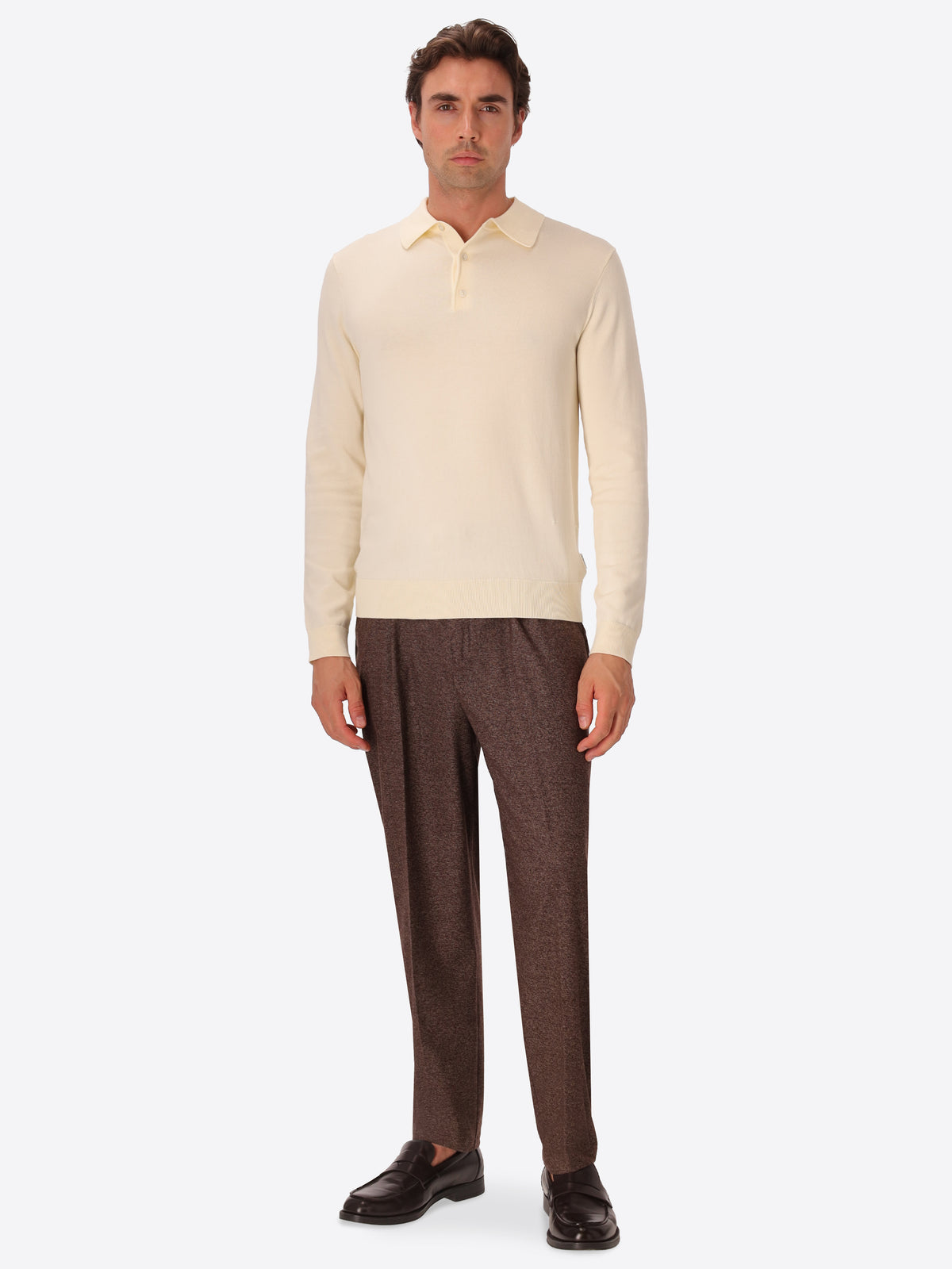 Perugino Off White Technical Cotton-Blend Knit Polo - Model Full Body Shot