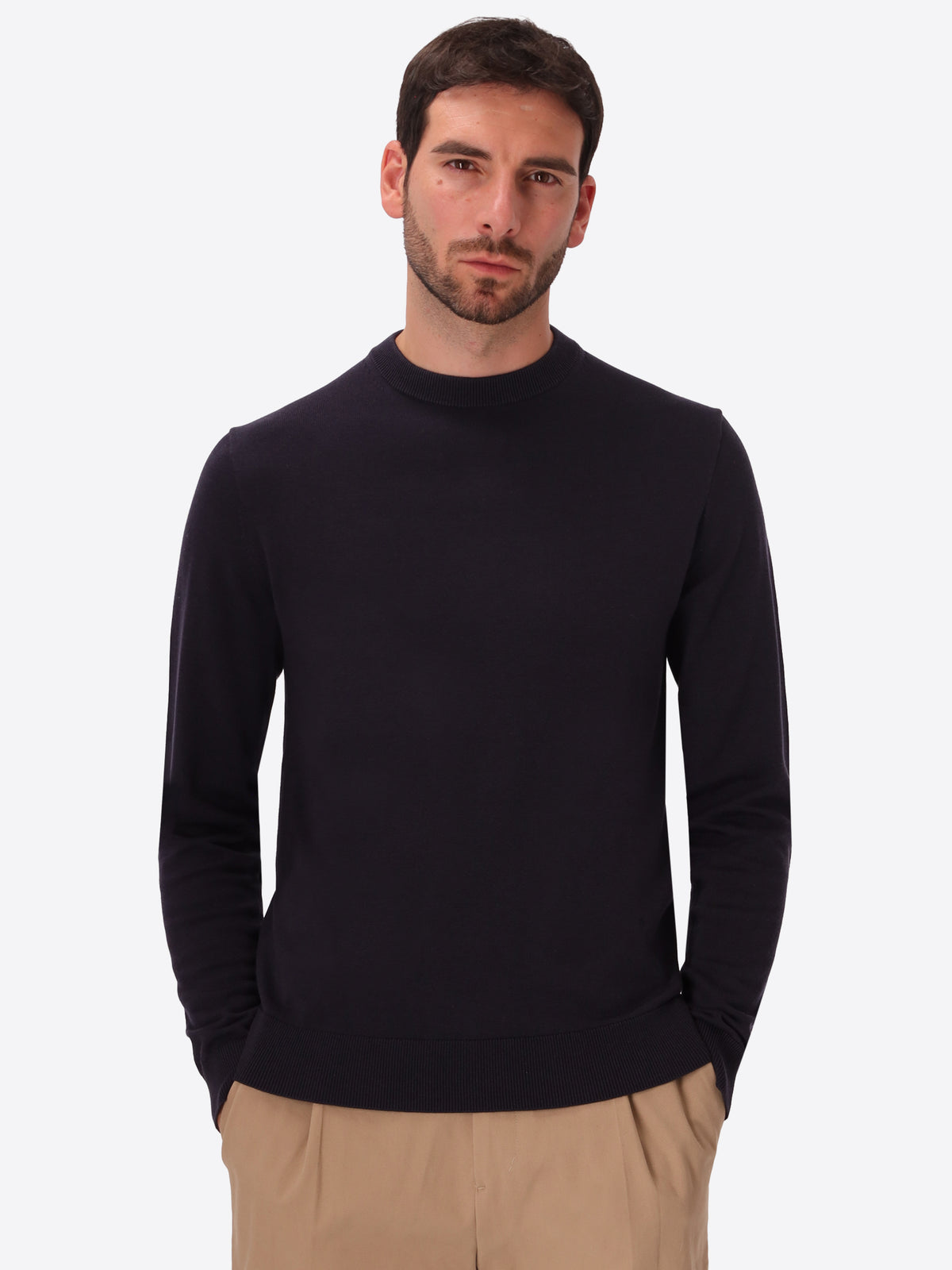 Blue Technical Cotton-Blend Sweater Perugino - Model Front View