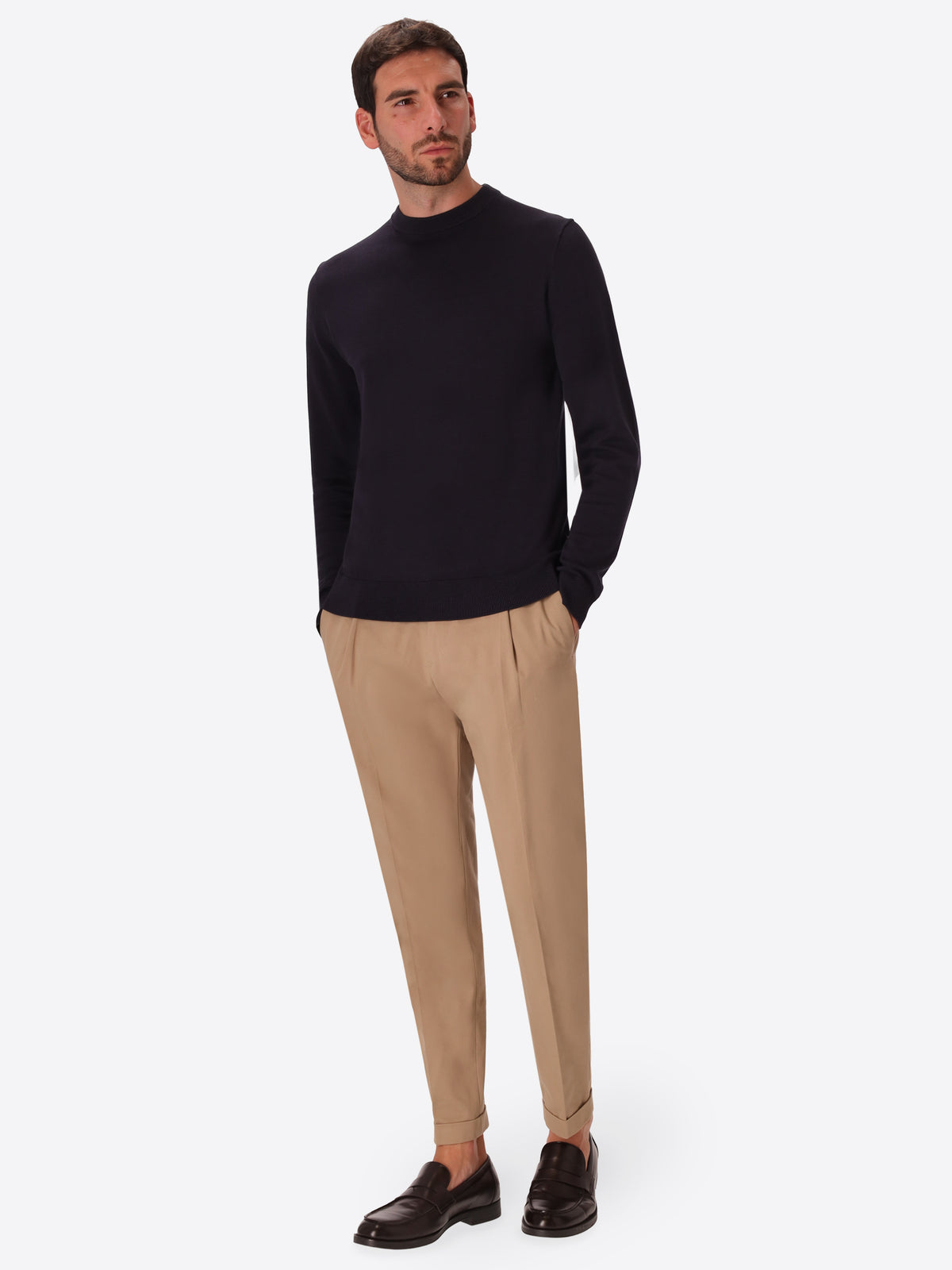 Blue Technical Cotton-Blend Sweater Perugino - Model Full Body Shot