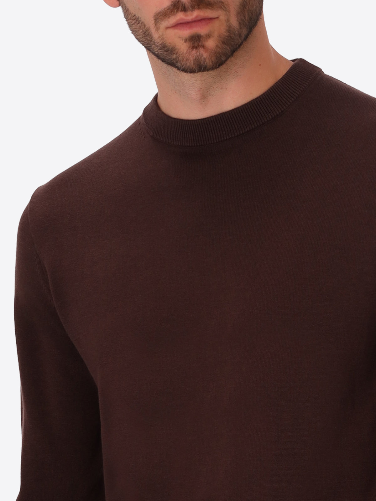 Brown Technical Cotton-Blend Sweater Perugino - Close-Up Of The Collar