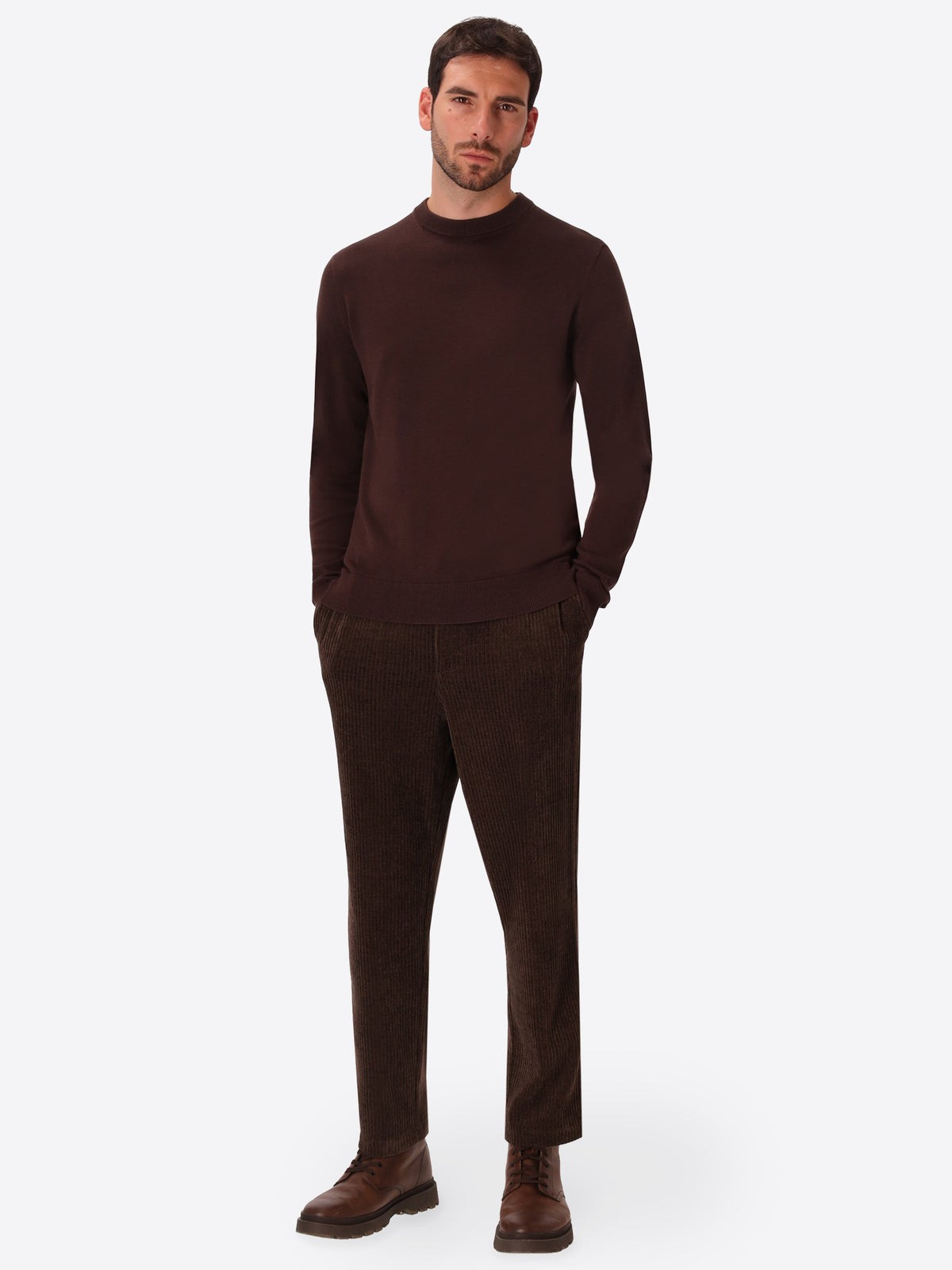 Brown Technical Cotton-Blend Sweater Perugino - Model Full Body Shot