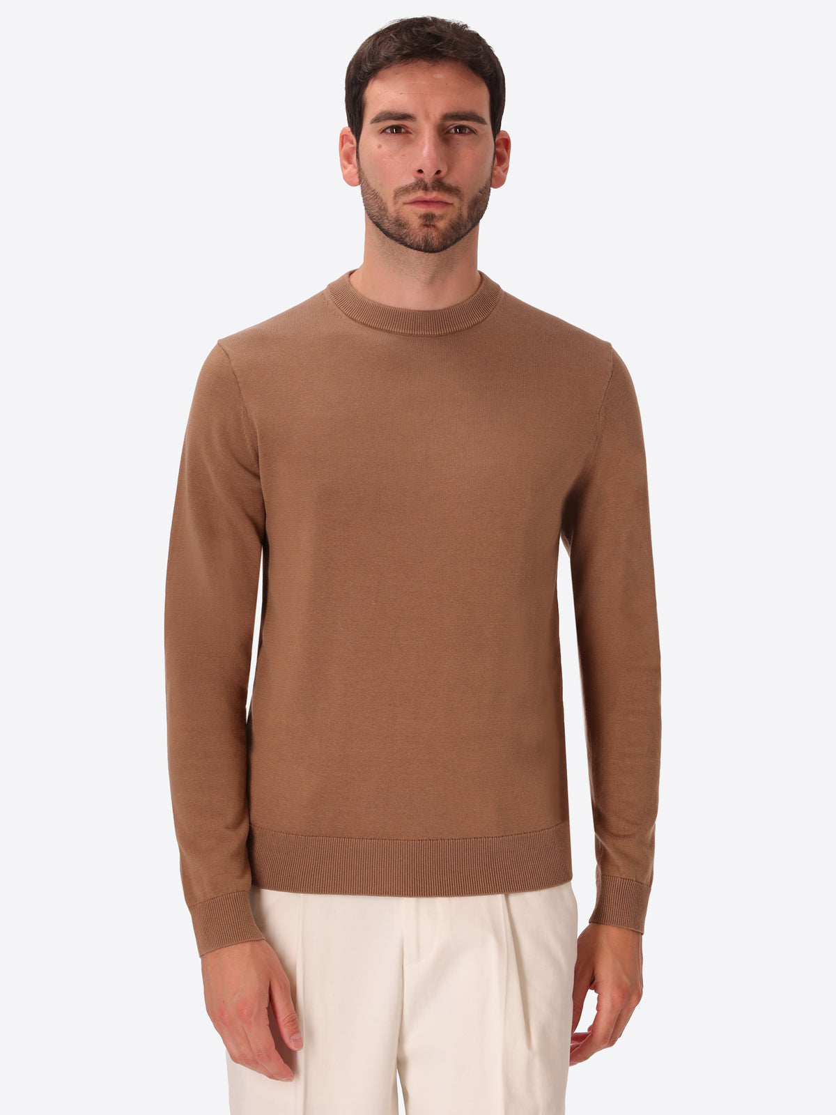 Camel Technical Cotton-Blend Sweater Perugino - Model Front View