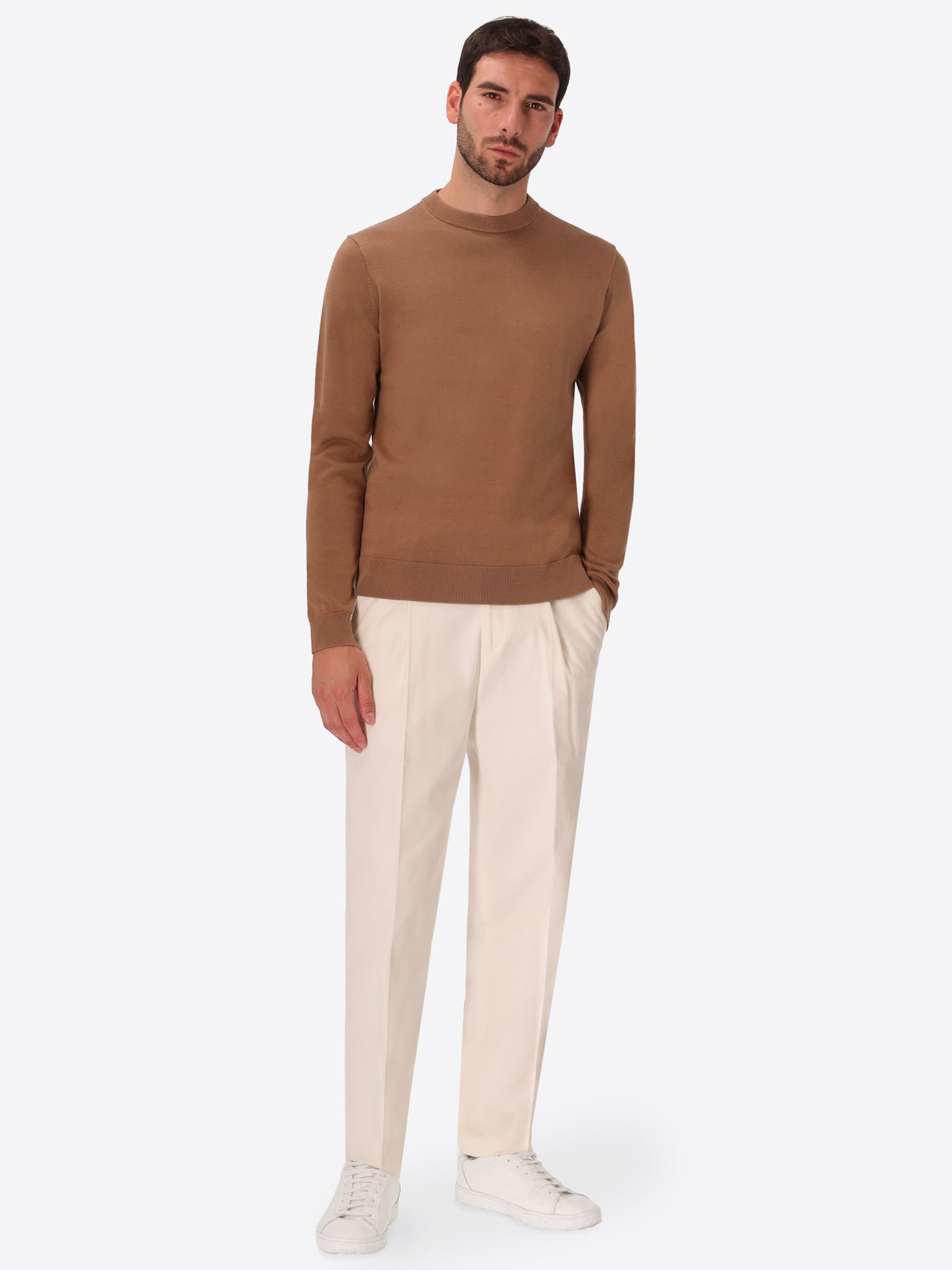 Camel Technical Cotton-Blend Sweater Perugino - Model Full Body Shot