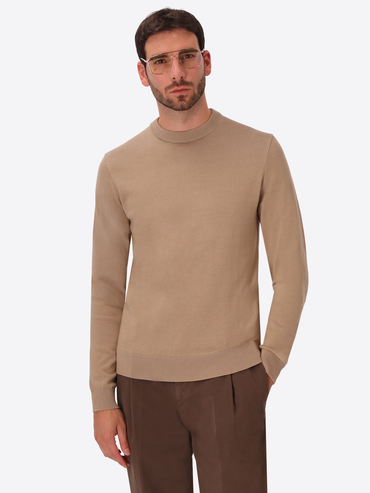 Dove Grey Technical Cotton-Blend Sweater Perugino - Model Front View