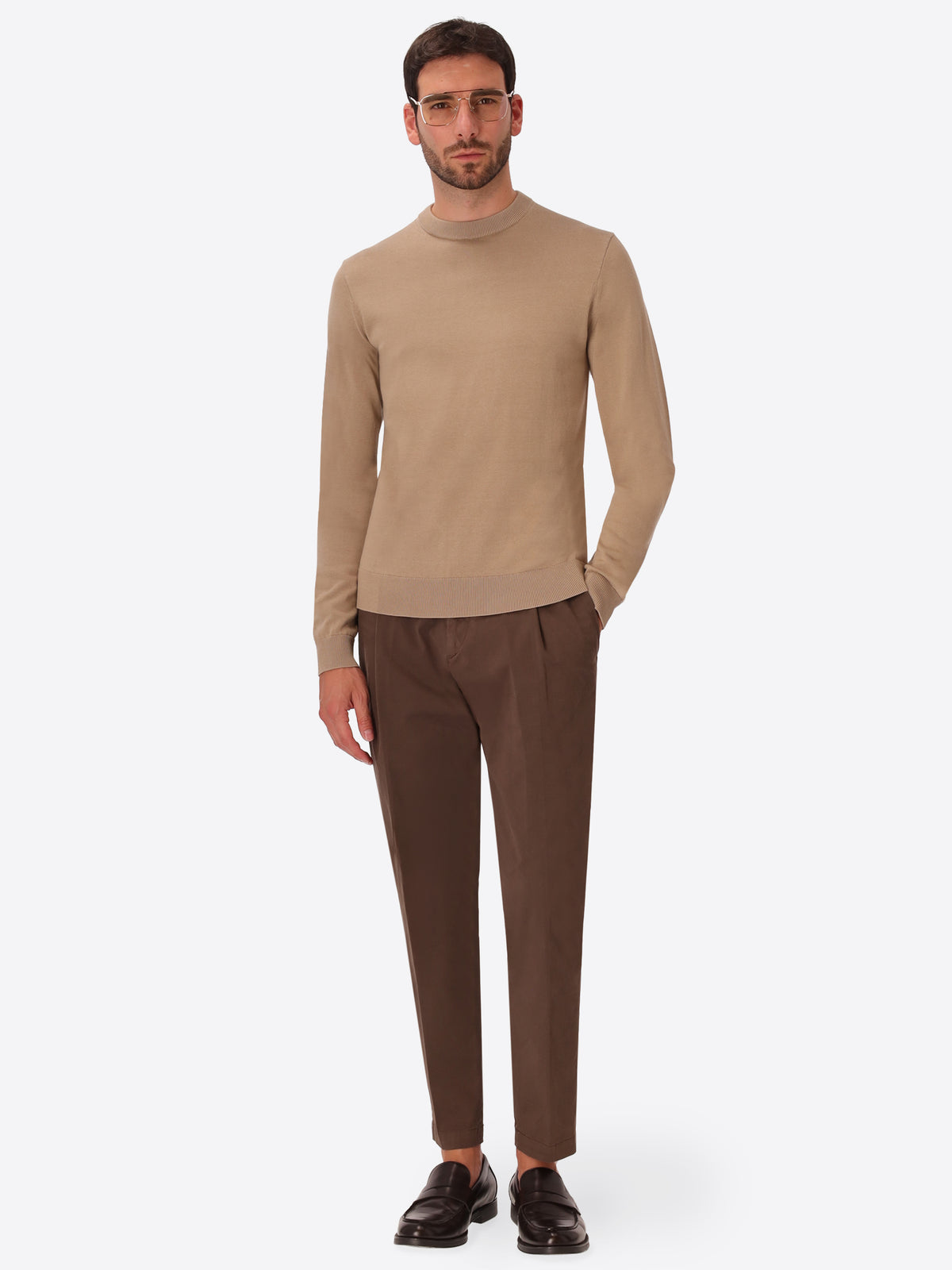 Dove Grey Technical Cotton-Blend Sweater Perugino - Model Full Body Shot