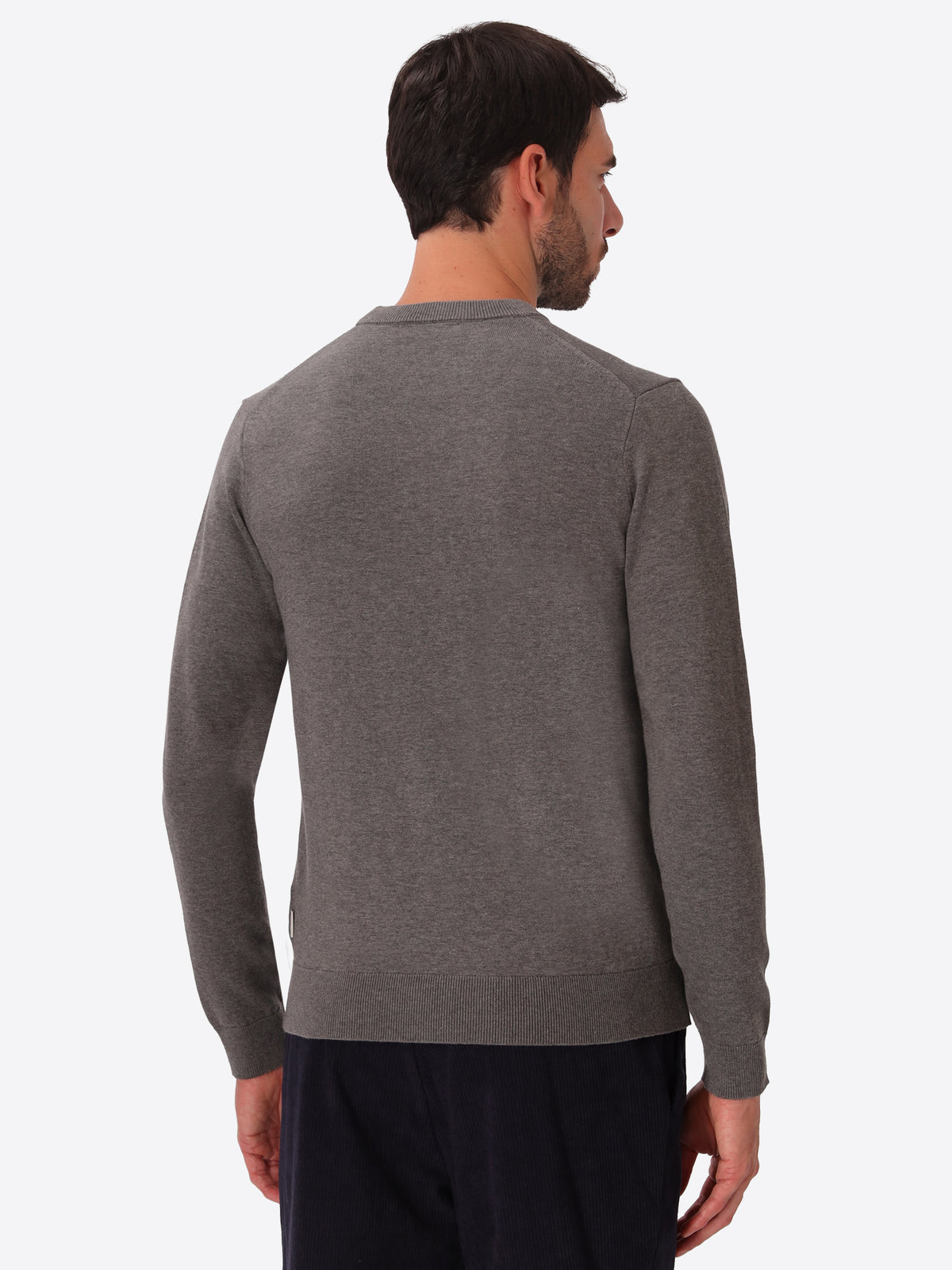 Melange Grey Technical Cotton-Blend Sweater Perugino - Model Back View