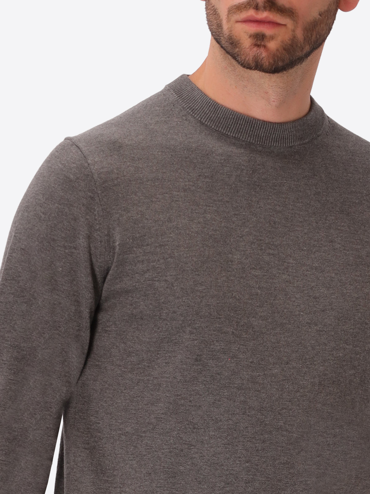 Melange Grey Technical Cotton-Blend Sweater Perugino - Close-Up Of The Collar