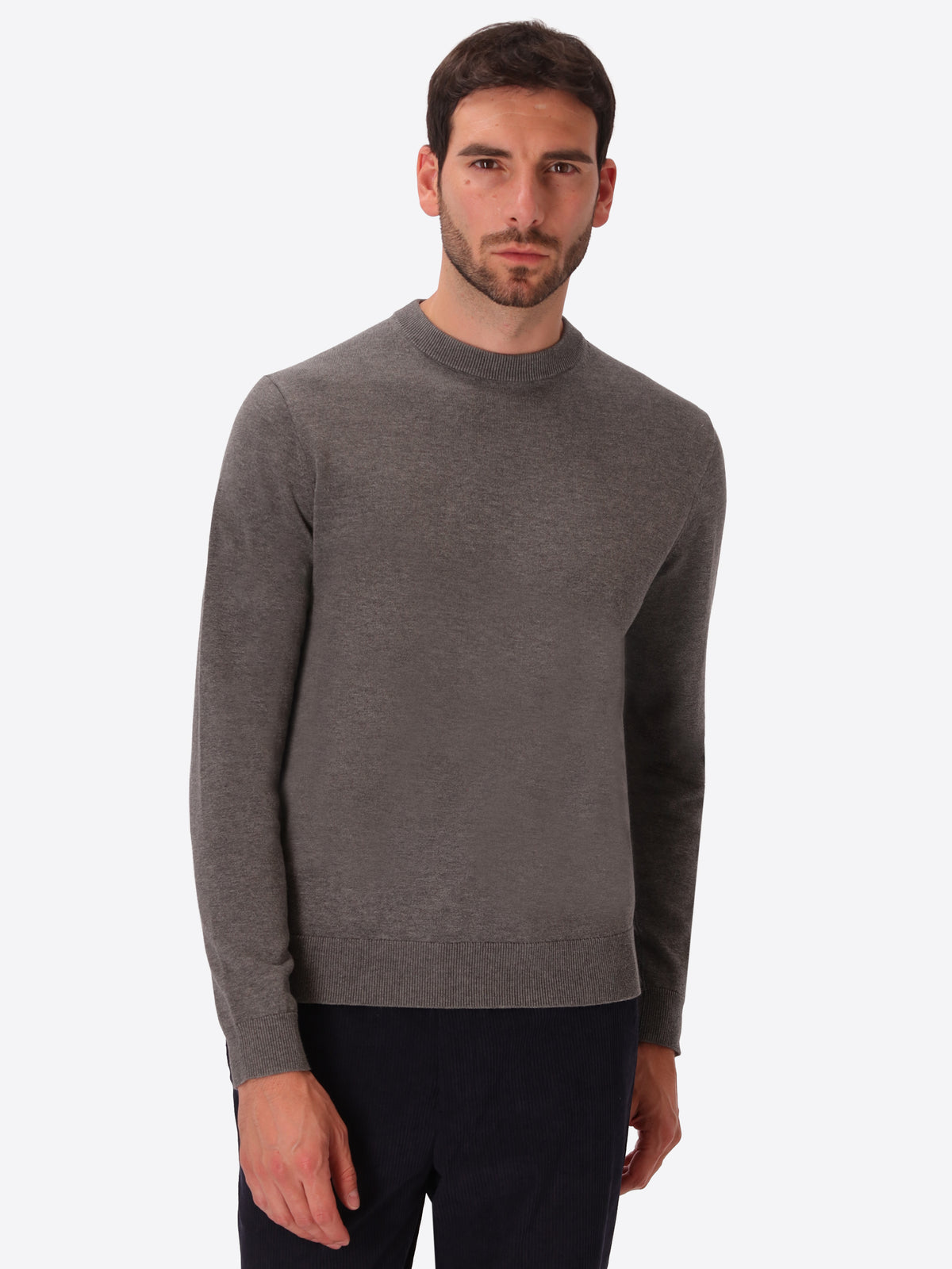 Melange Grey Technical Cotton-Blend Sweater Perugino - Model Front View