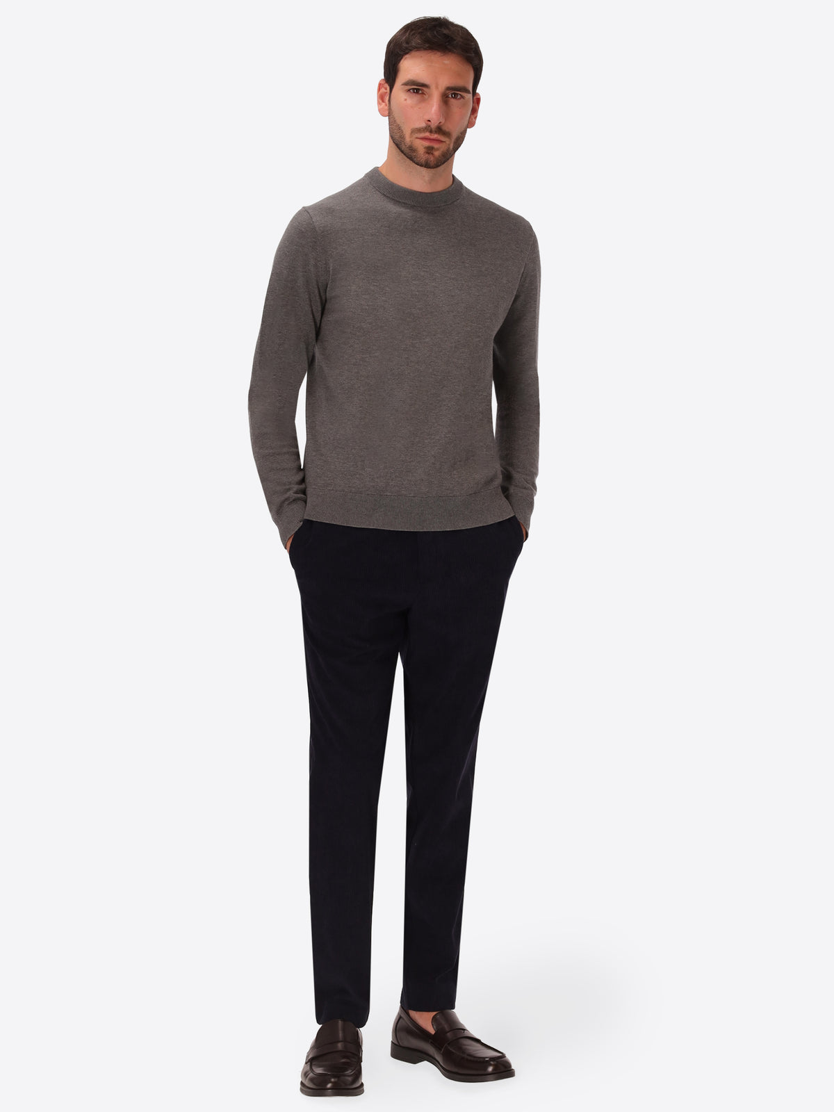 Melange Grey Technical Cotton-Blend Sweater Perugino - Model Full Body Shot