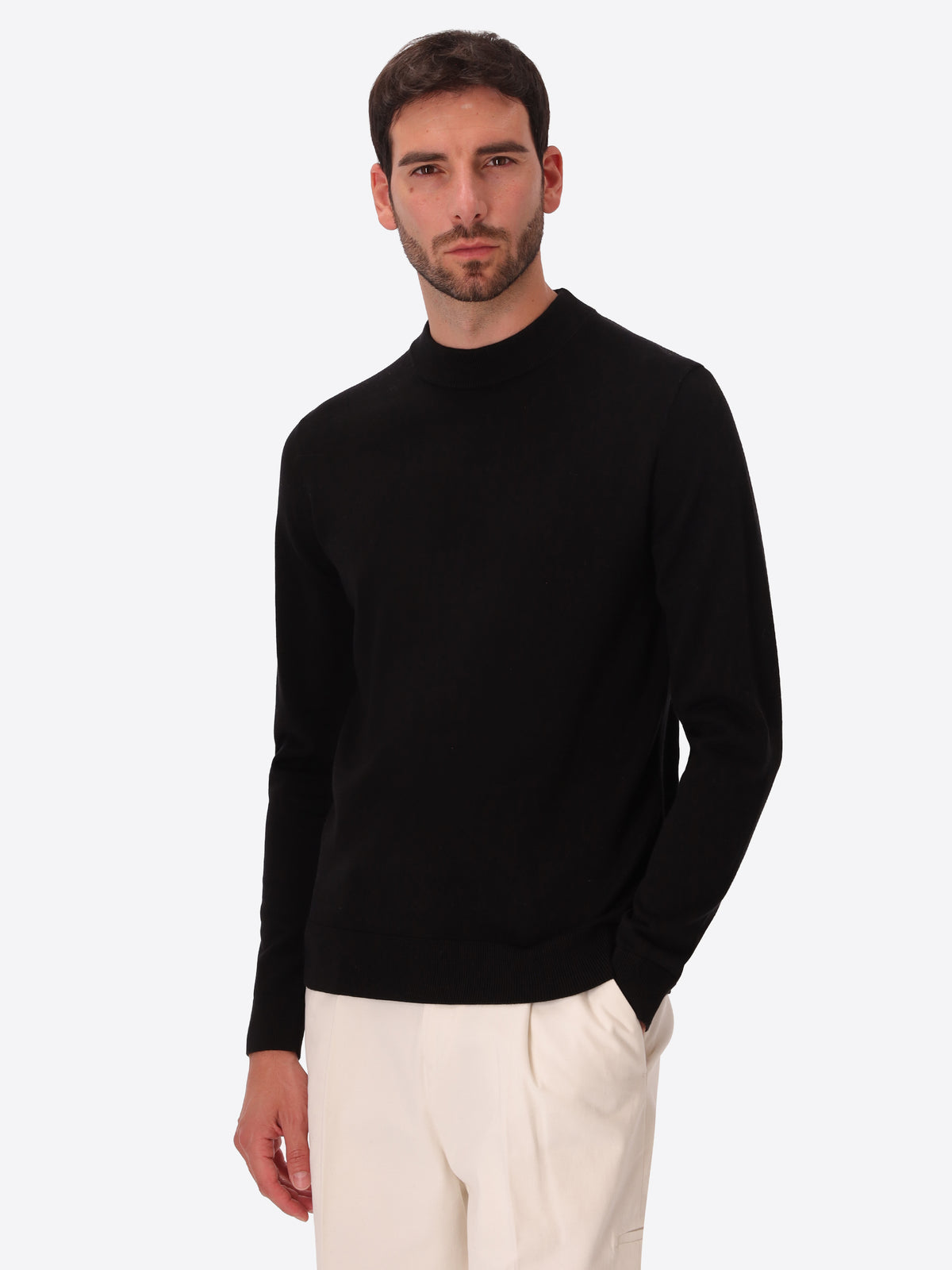 Black Technical Cotton-Blend Turtleneck Sweater Perugino - Model Front View