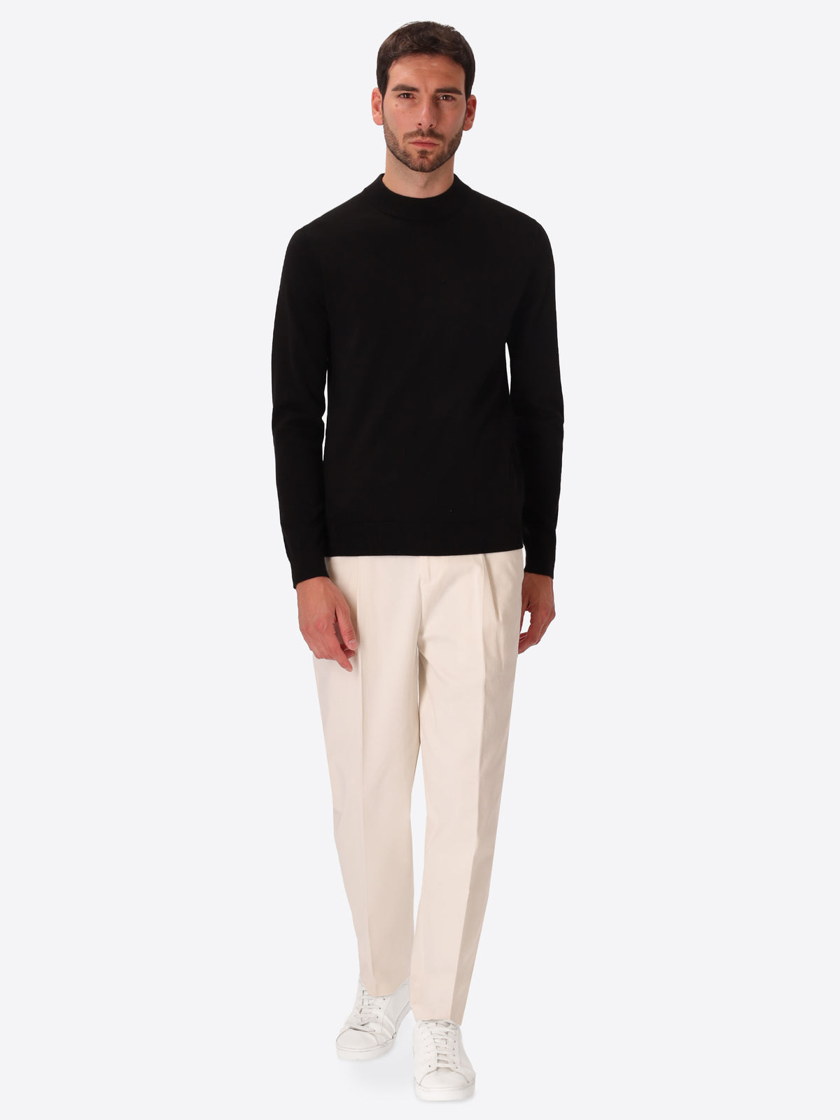 Black Technical Cotton-Blend Turtleneck Sweater Perugino - Model Full Body Shot