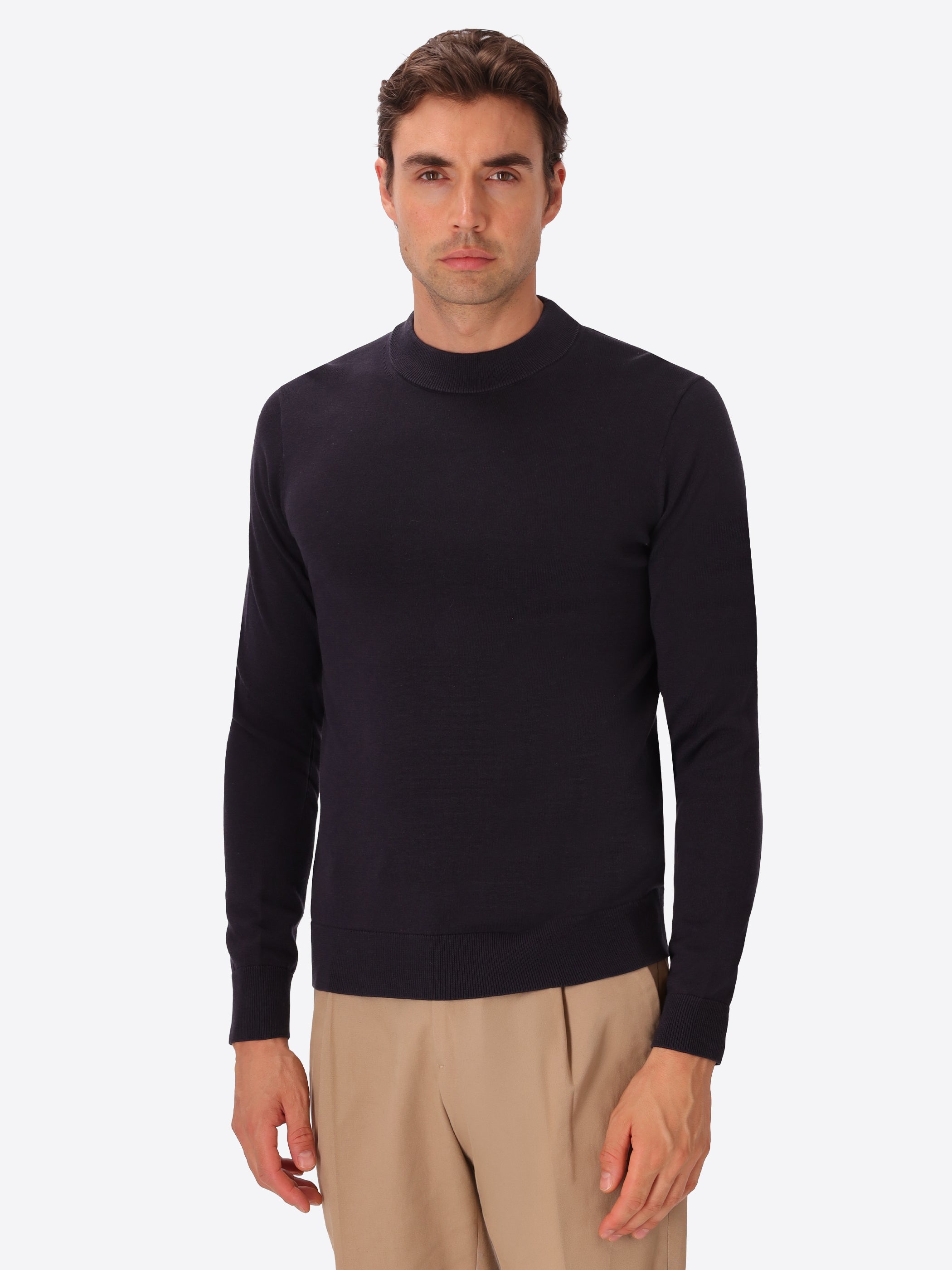 Blue Technical Cotton-Blend Turtleneck Sweater Perugino - Model Front View