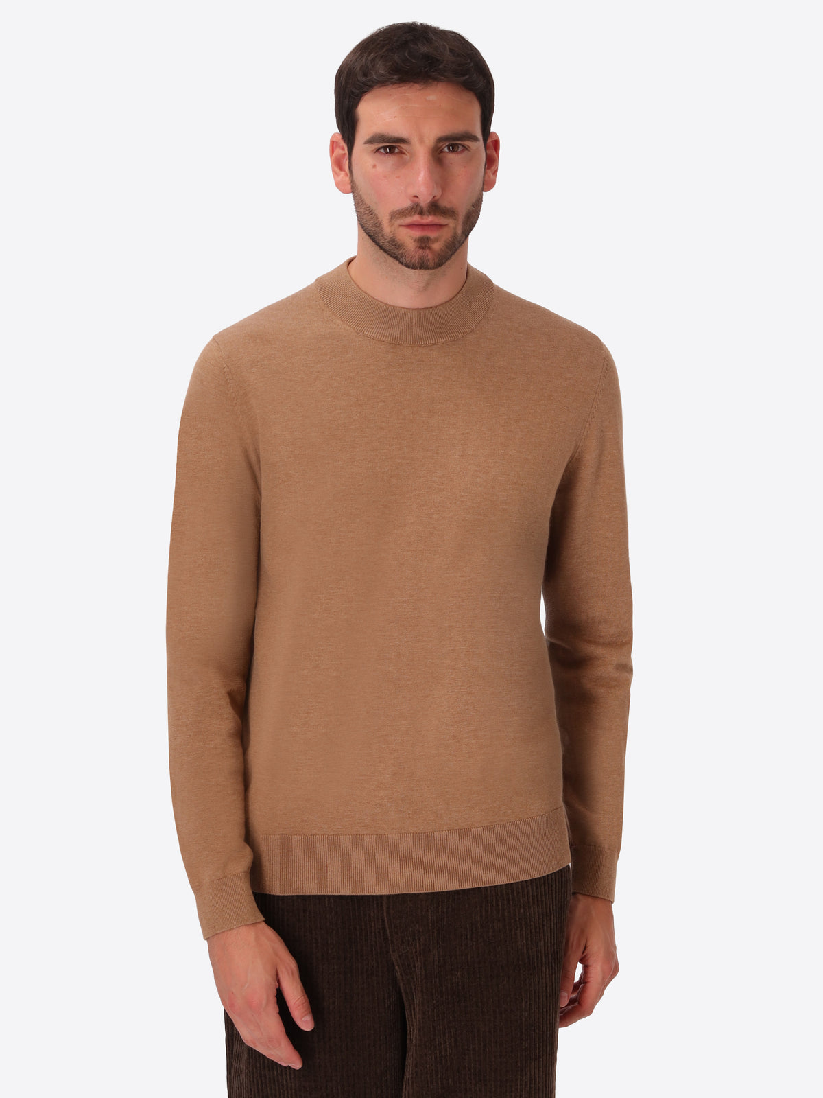 Camel Technical Cotton-Blend Turtleneck Sweater Perugino - Model Front View