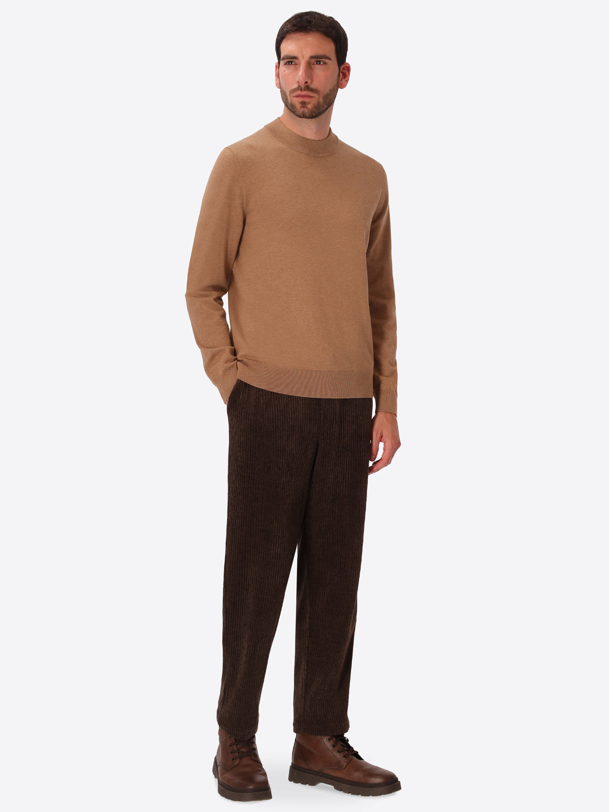 Camel Technical Cotton-Blend Turtleneck Sweater Perugino - Model Full Body Shot