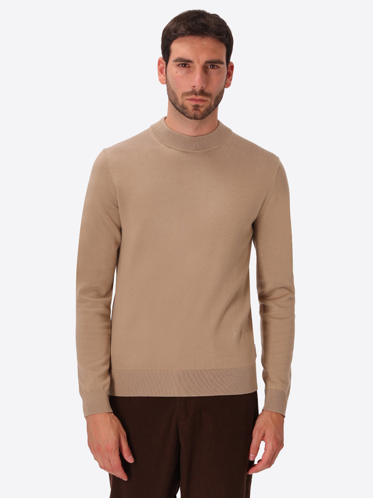 Dove Grey Technical Cotton-Blend Turtleneck Sweater Perugino - Model Front View