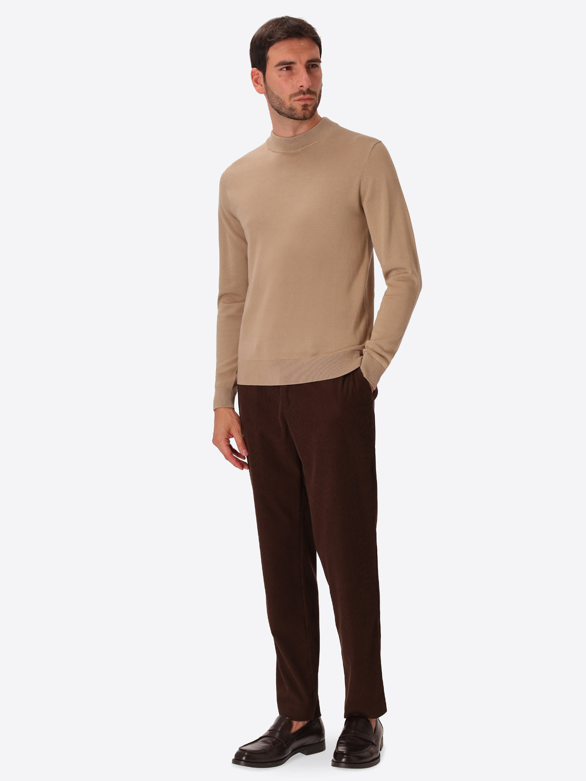 Dove Grey Technical Cotton-Blend Turtleneck Sweater Perugino - Model Full Body Shot