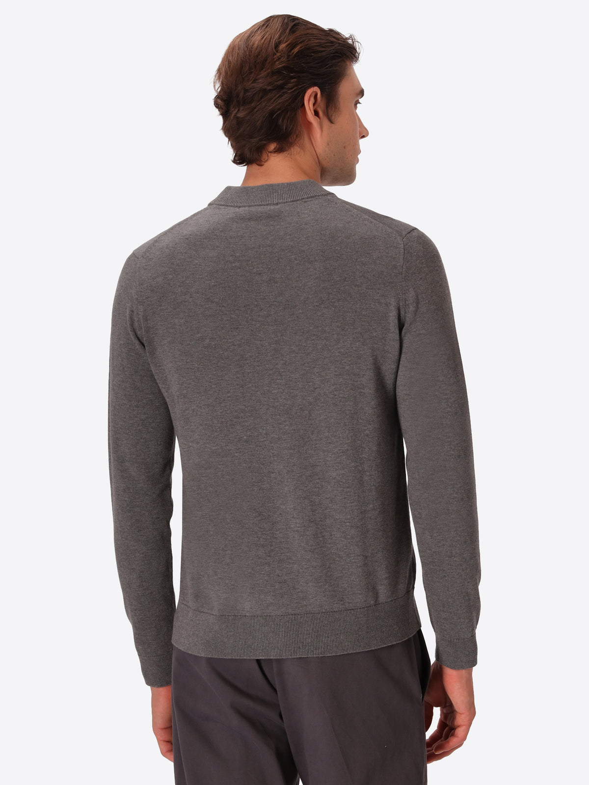 Melange Grey Technical Cotton-Blend Turtleneck Sweater Perugino - Model Back View