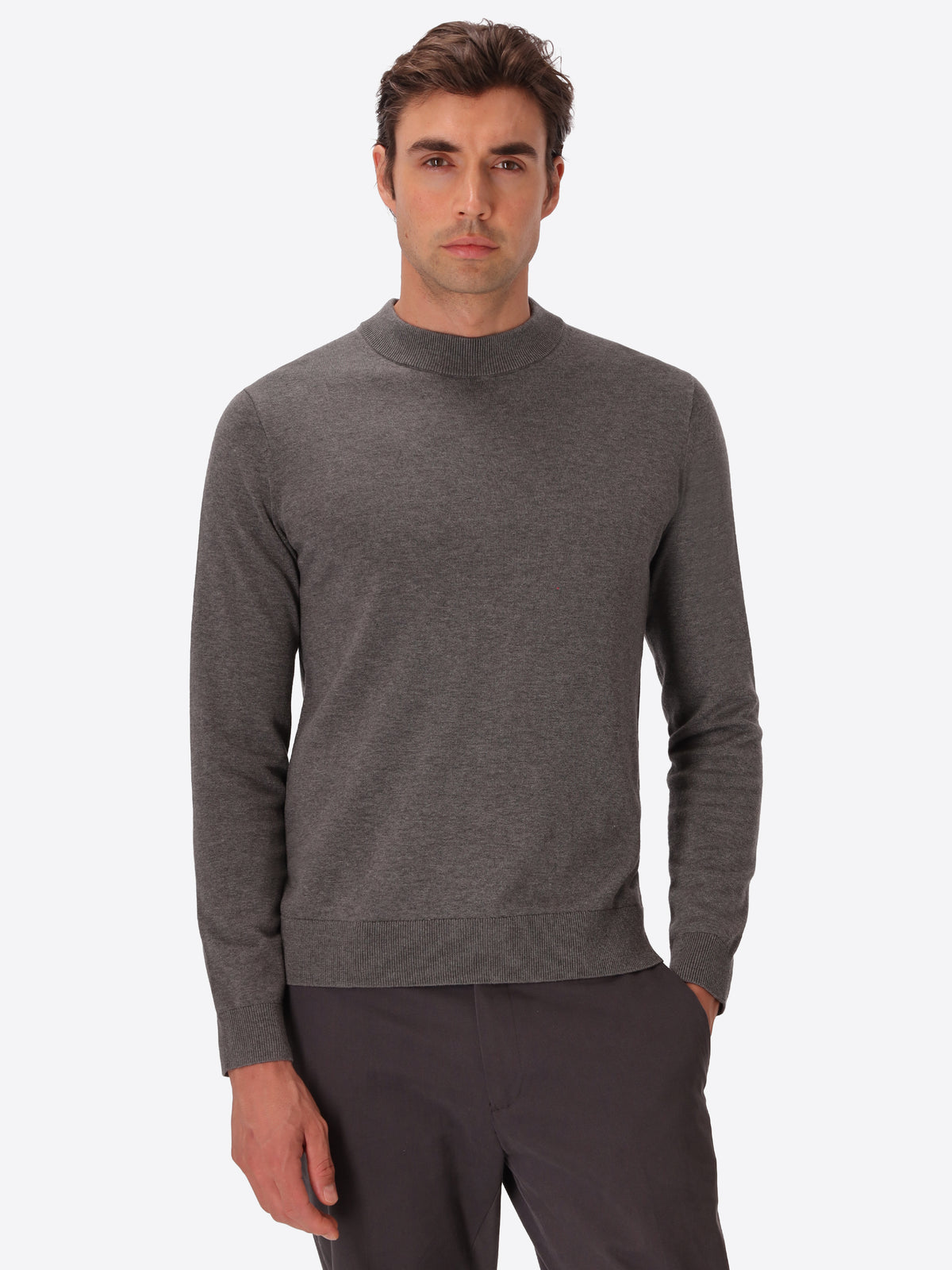 Melange Grey Technical Cotton-Blend Turtleneck Sweater Perugino - Model Front View