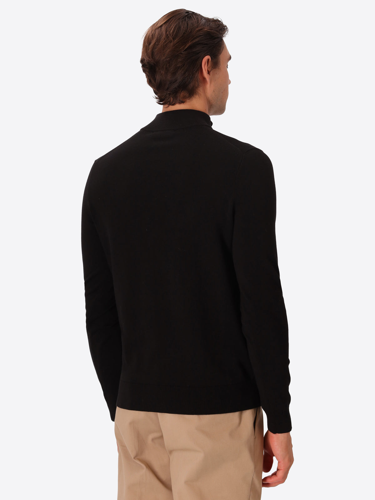 Black Technical Cotton-Blend Zip Turtleneck Sweater Perugino - Model Back View