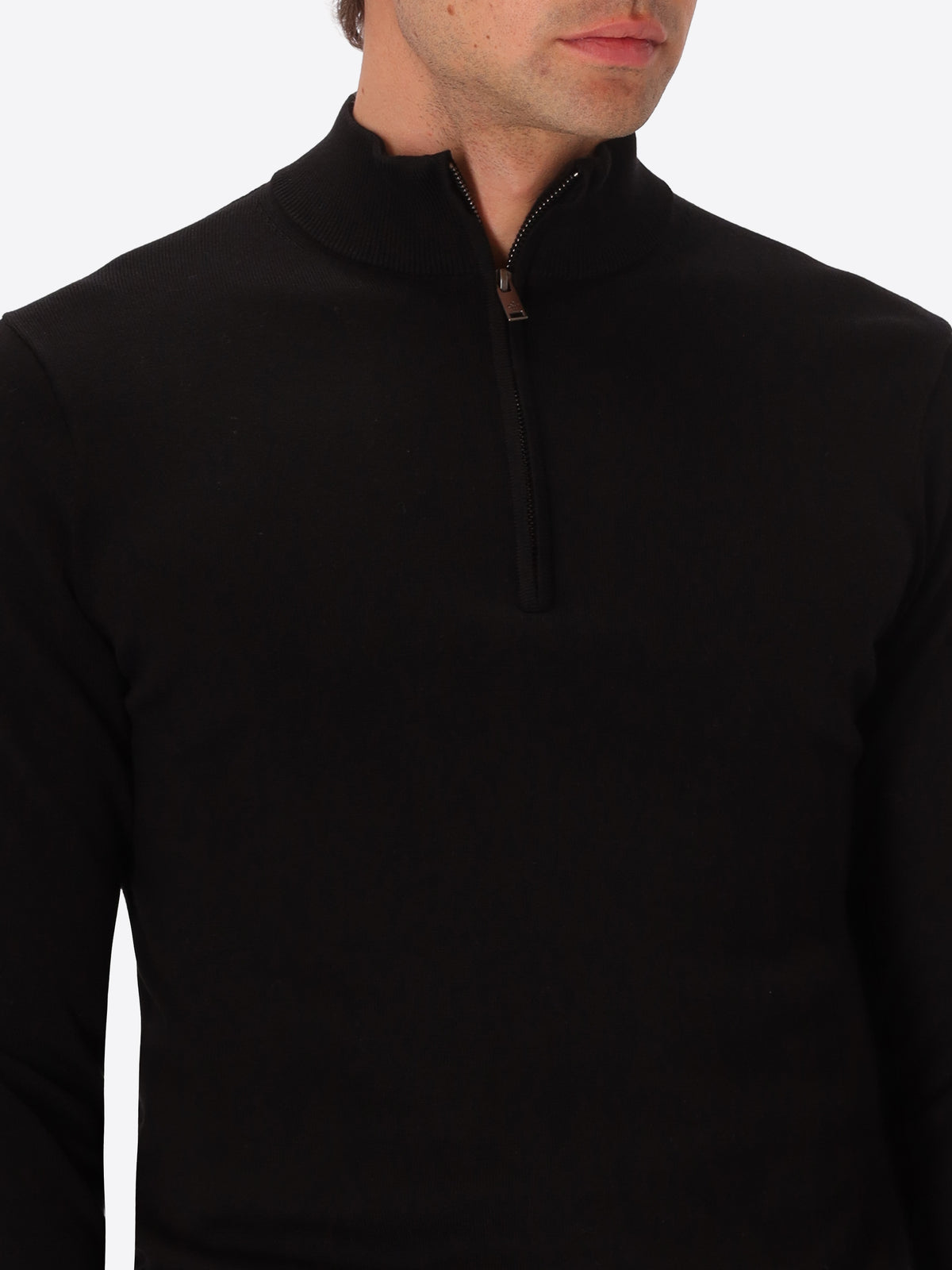Black Technical Cotton-Blend Zip Turtleneck Sweater Perugino - Close-Up Of The Collar