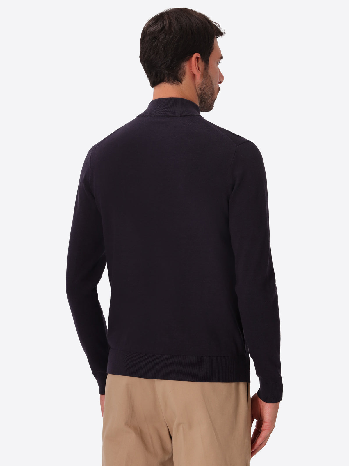 Blue Technical Cotton-Blend Zip Turtleneck Sweater Perugino - Model Back View