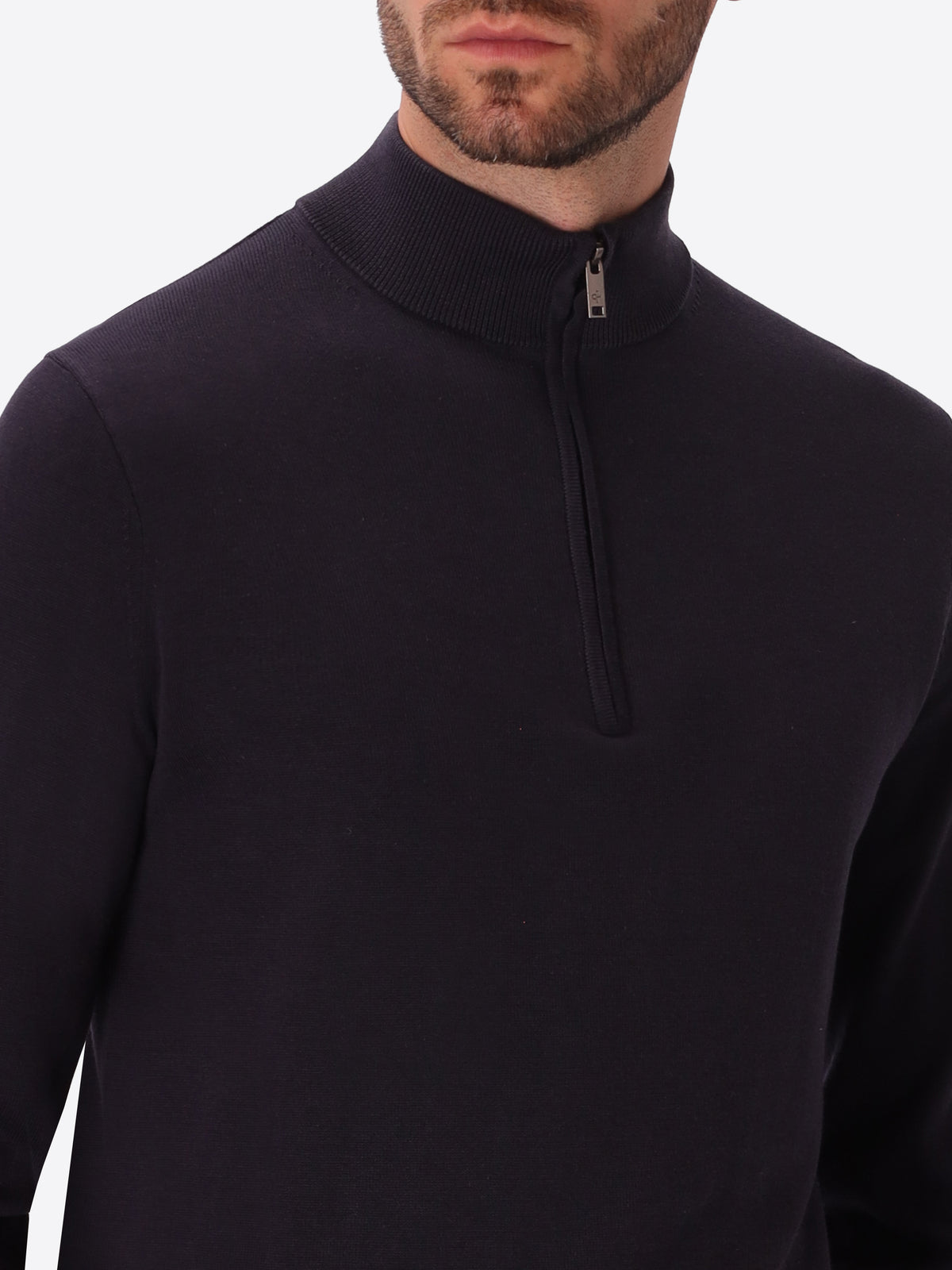 Blue Technical Cotton-Blend Zip Turtleneck Sweater Perugino - Close-Up Of The Collar