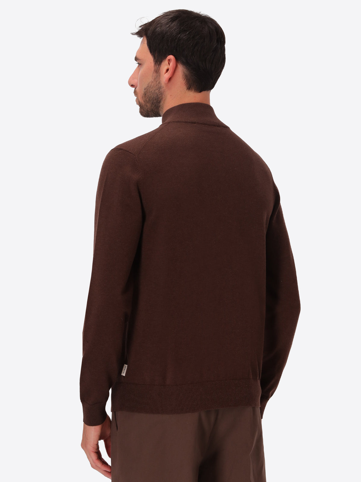 Brown Technical Cotton-Blend Zip Turtleneck Sweater Perugino - Model Back View