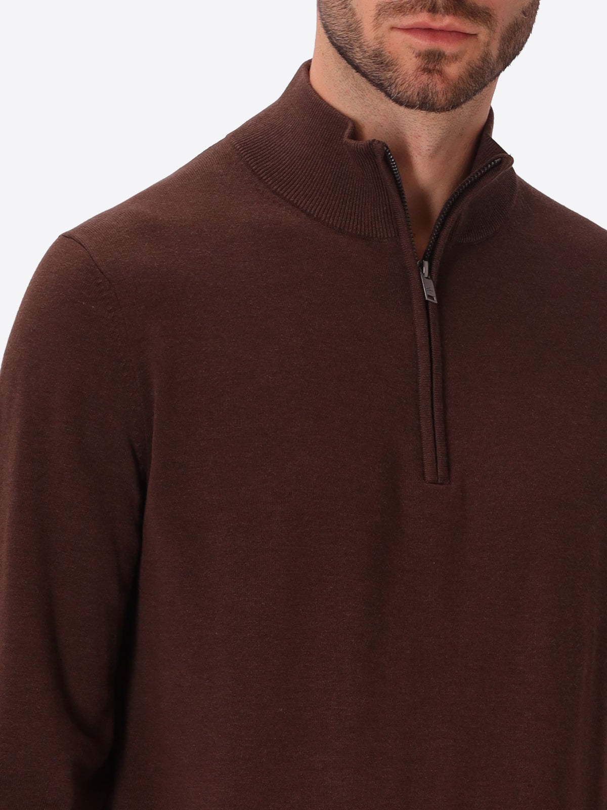 Brown Technical Cotton-Blend Zip Turtleneck Sweater Perugino - Close-Up Of The Collar
