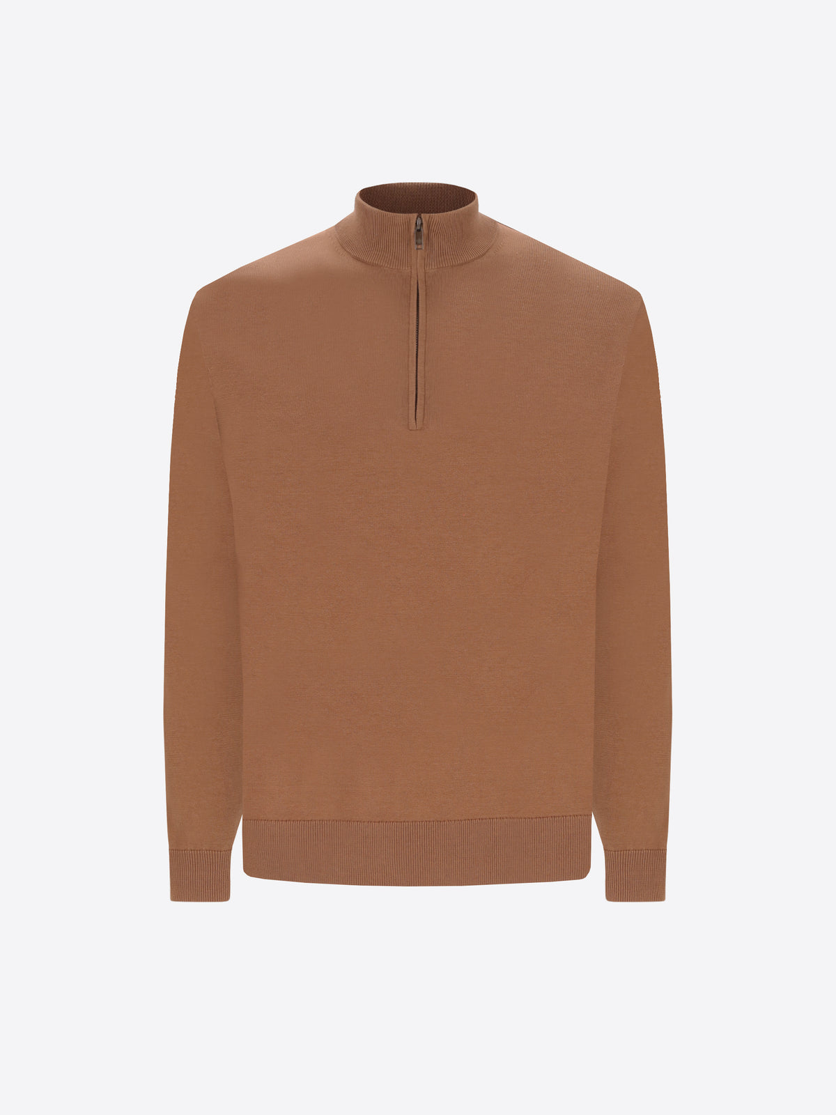 Distretto12 Camel Technical Cotton-Blend Zip Turtleneck Sweater Perugino - Product Still Life