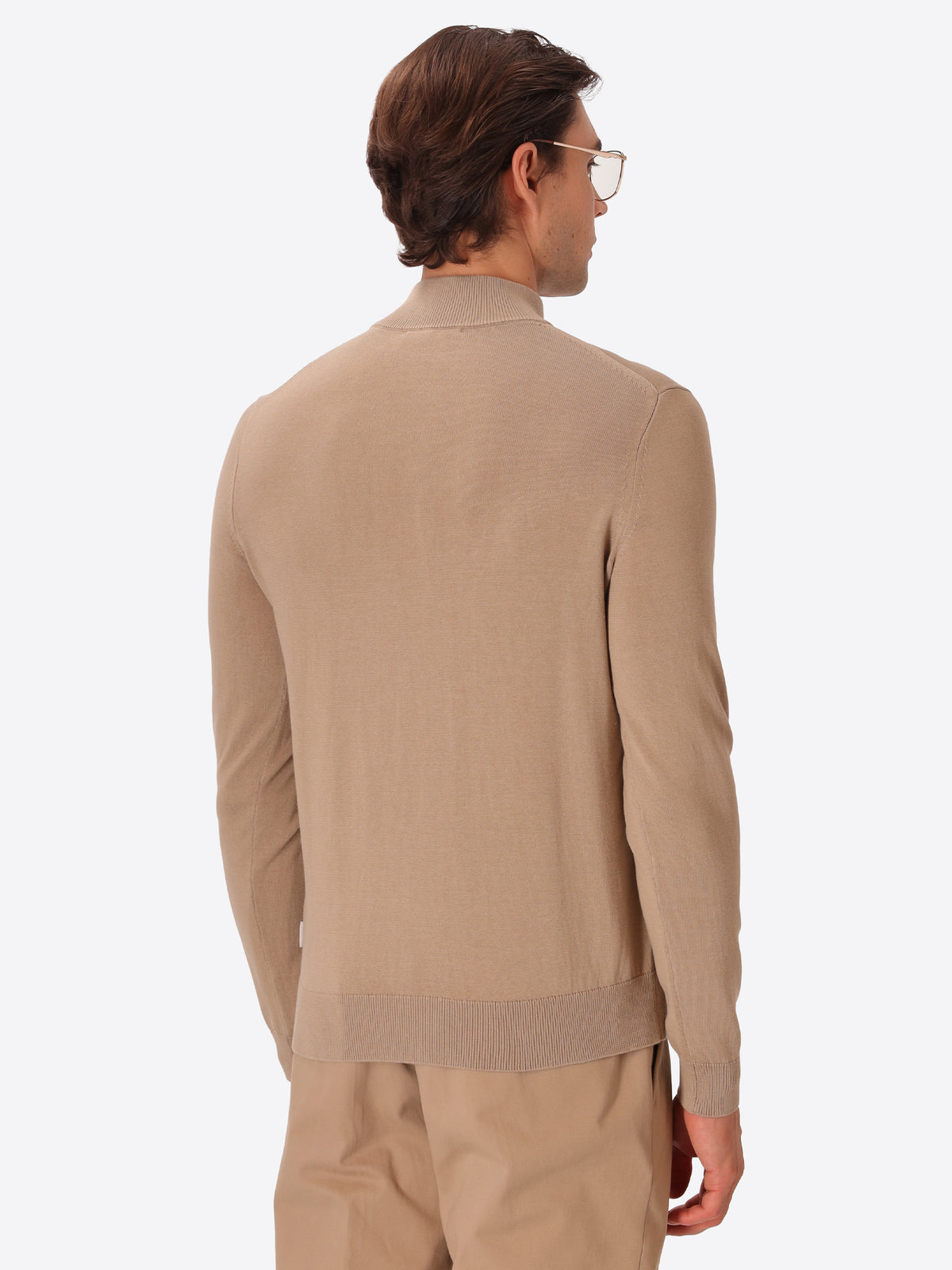 Dove Grey Technical Cotton-Blend Zip Turtleneck Sweater Perugino - Model Back View