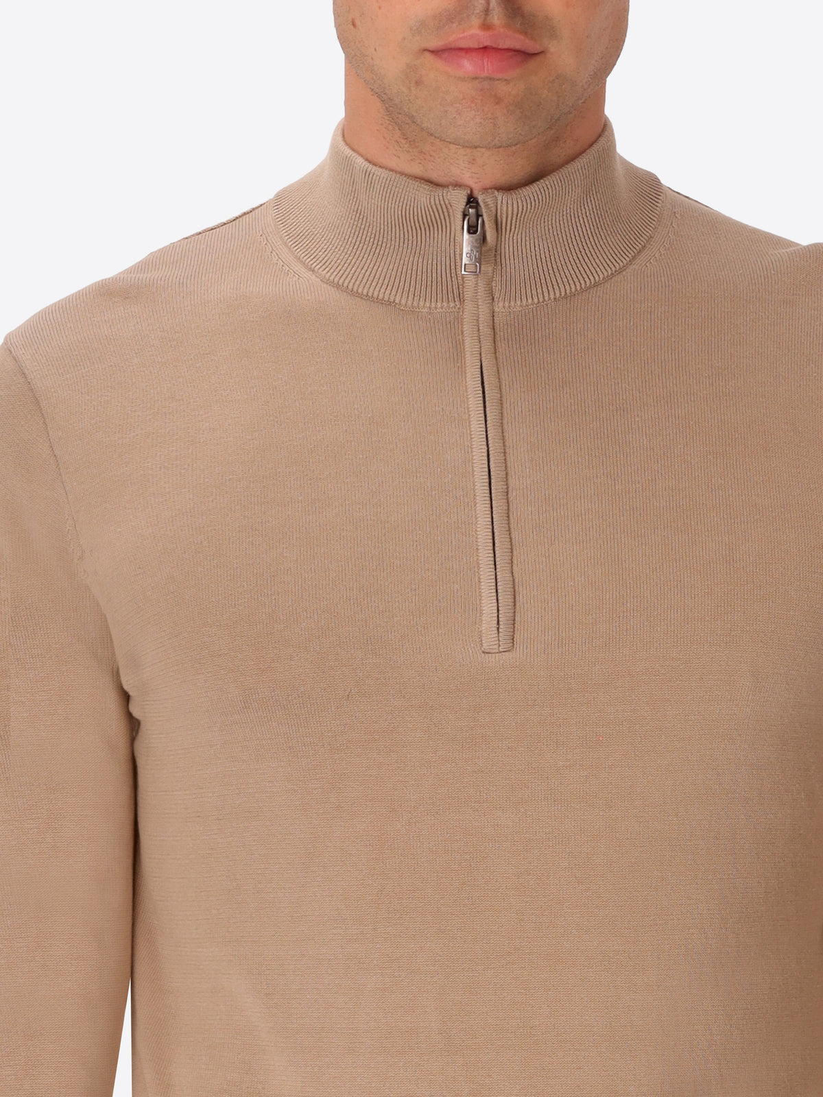 Dove Grey Technical Cotton-Blend Zip Turtleneck Sweater Perugino - Close-Up Of The Collar