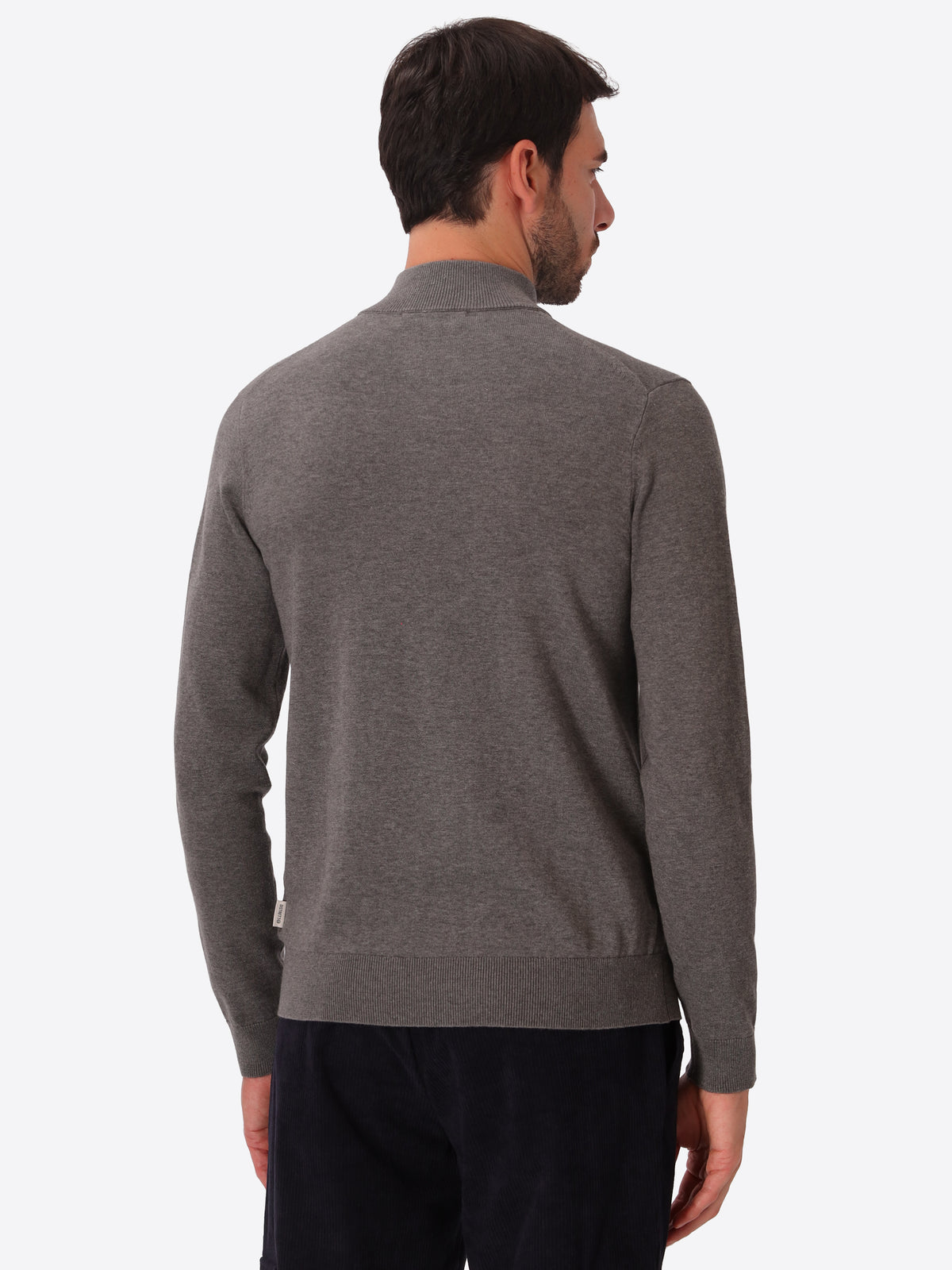 Melange Grey Technical Cotton-Blend Zip Turtleneck Sweater Perugino - Model Back View
