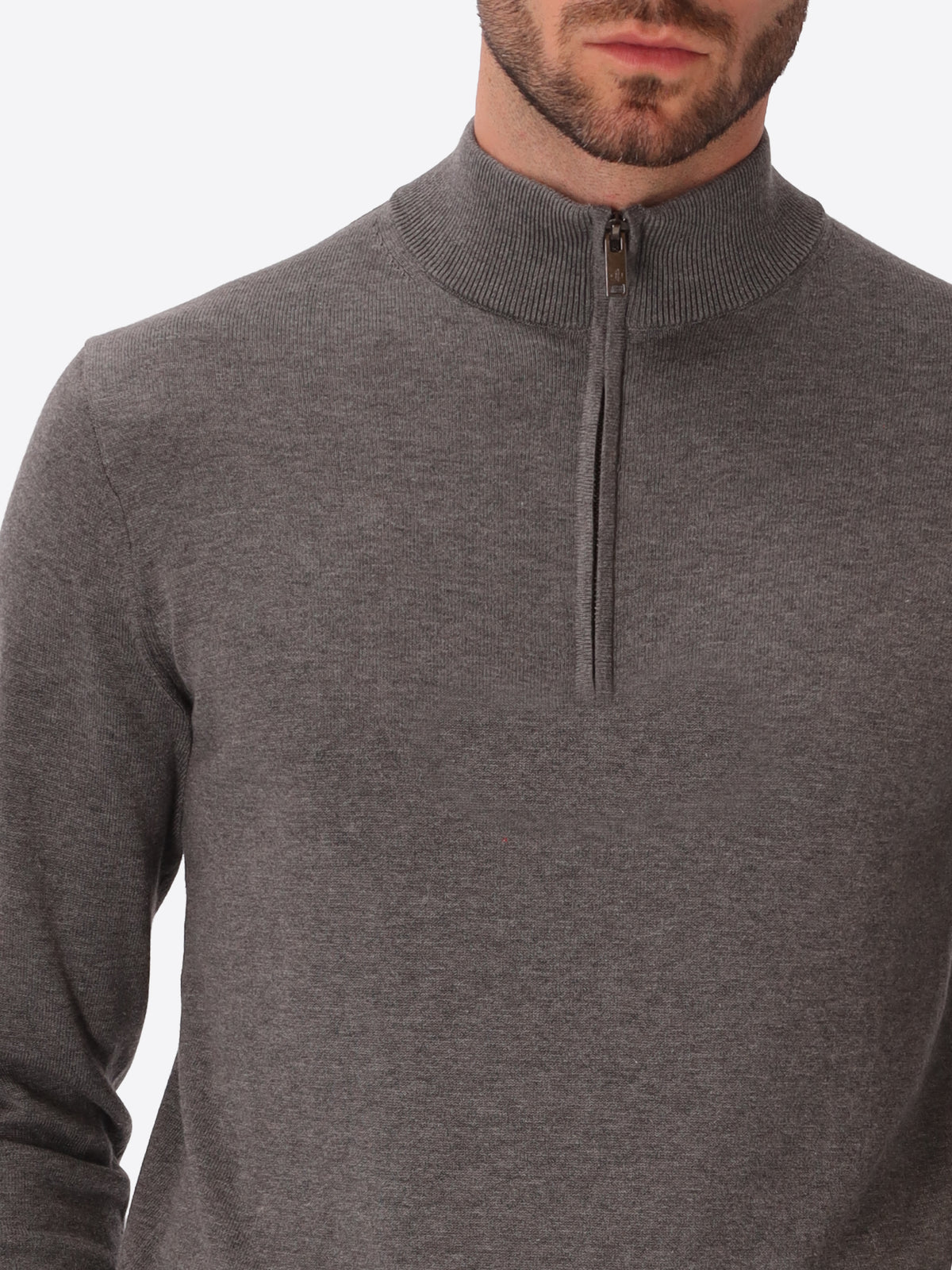 Melange Grey Technical Cotton-Blend Zip Turtleneck Sweater Perugino - Close-Up Of The Collar