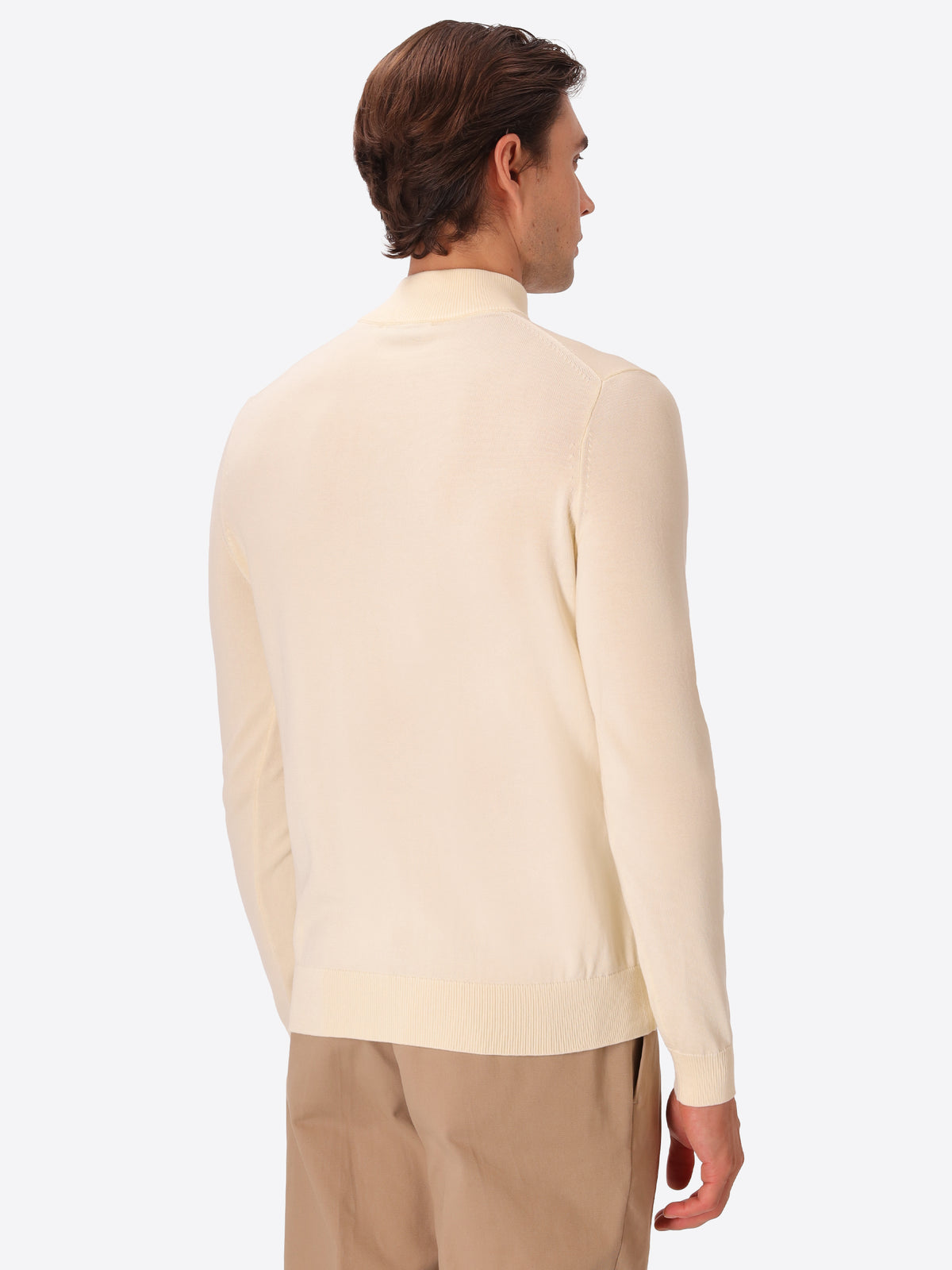 Off White Technical Cotton-Blend Zip Turtleneck Sweater Perugino - Model Back View