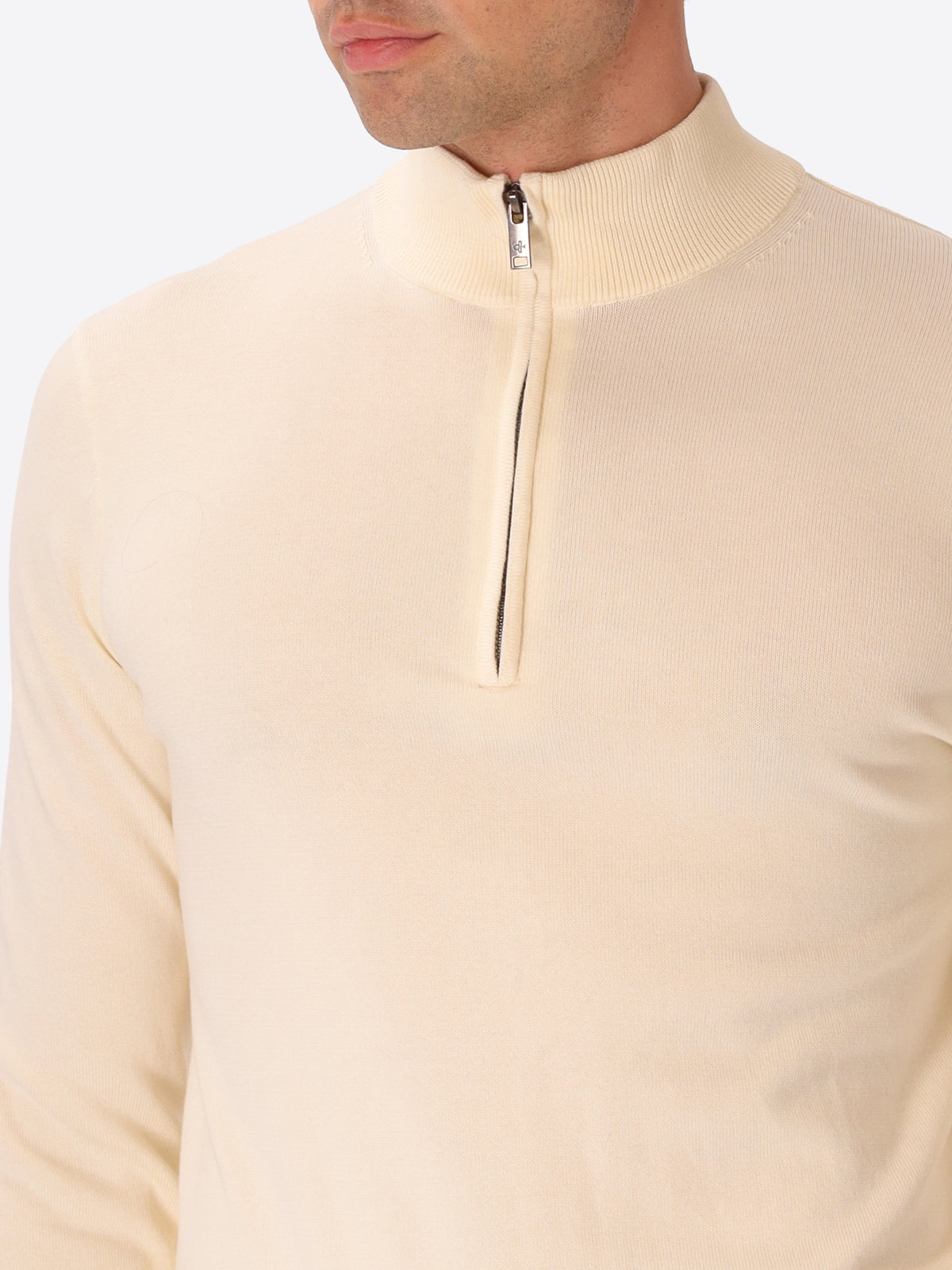 Off White Technical Cotton-Blend Zip Turtleneck Sweater Perugino - Close-Up Of The Collar