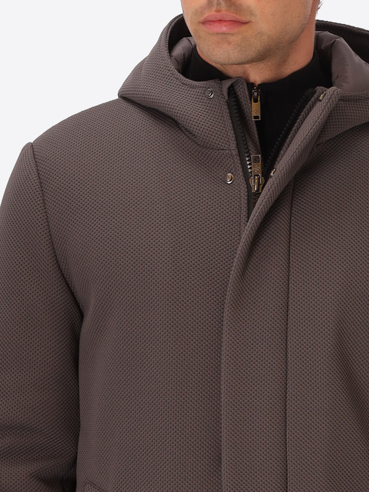 Technical Piquet-Effect Stretch Hooded Jacket Vinces