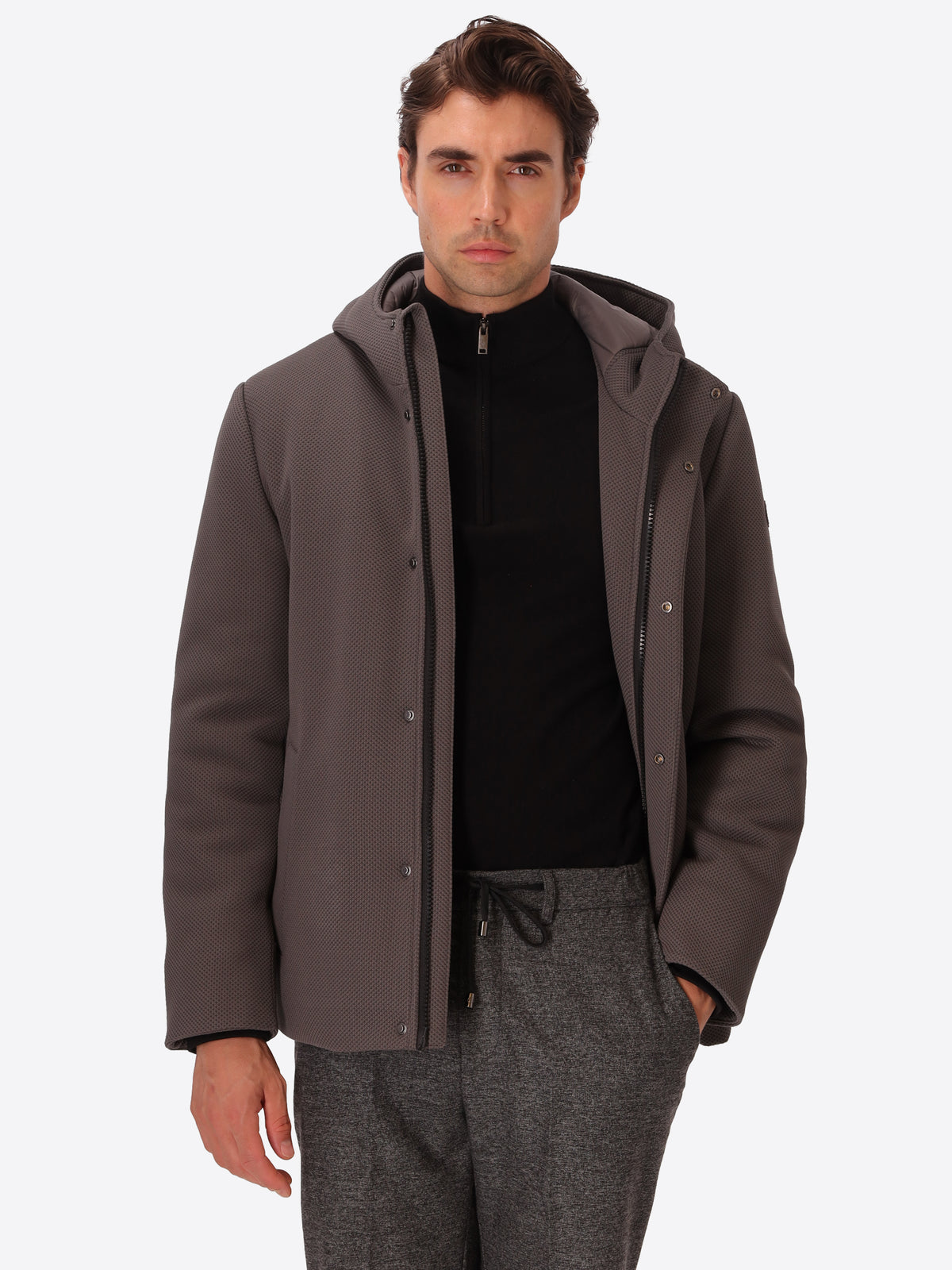 Technical Piquet-Effect Stretch Hooded Jacket Vinces