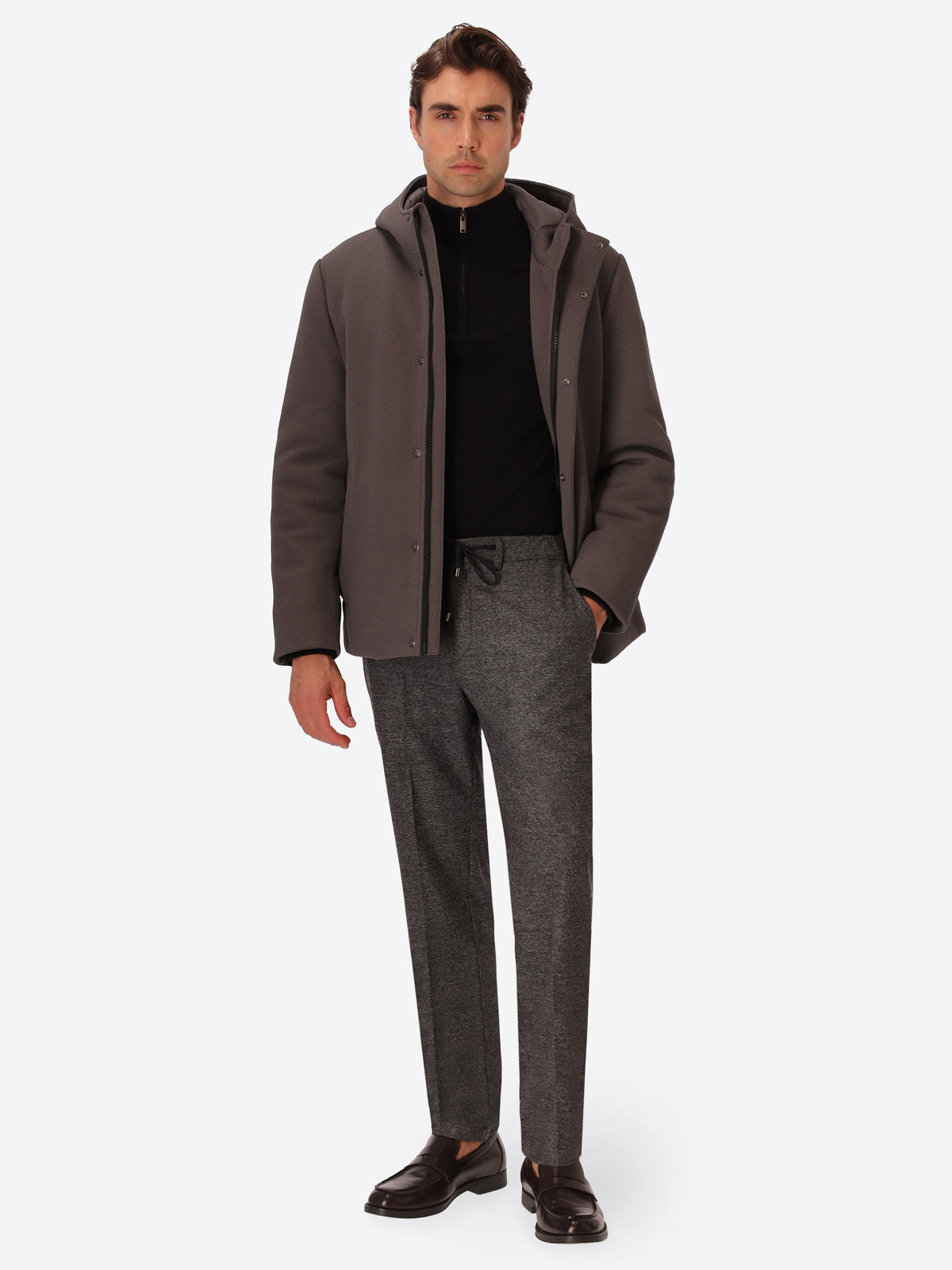 Technical Piquet-Effect Stretch Hooded Jacket Vinces
