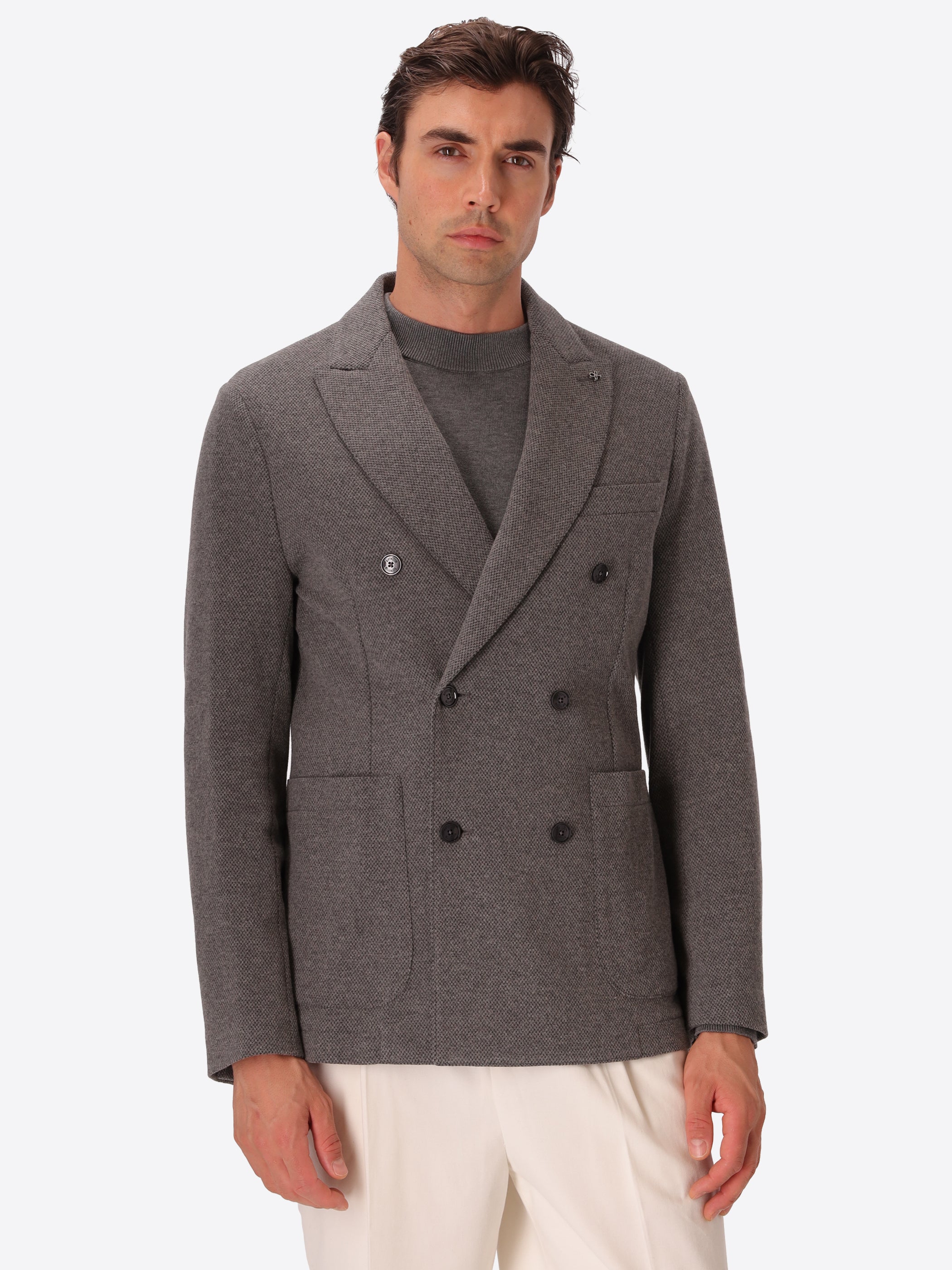 Textured Pin-Dot Double-Breasted Jacket Bescar