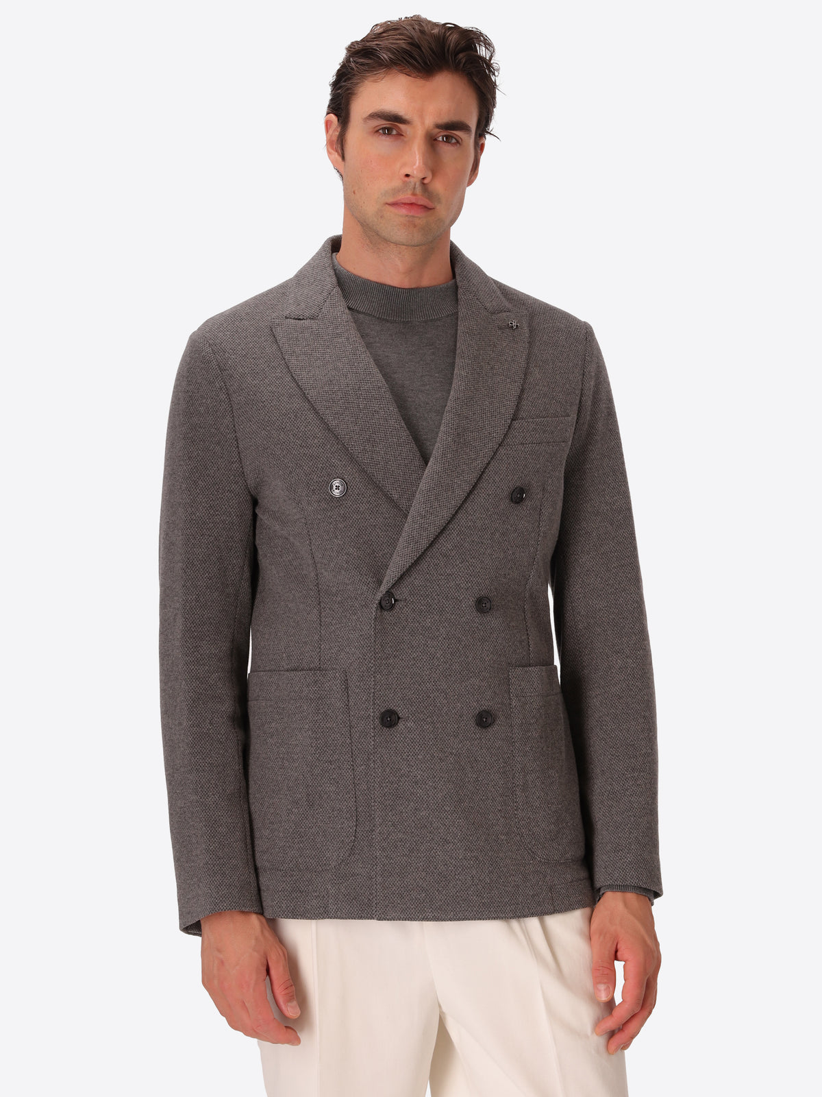 Textured Pin-Dot Double-Breasted Jacket Bescar