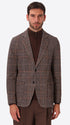 Picasso Brown Textured Pin-Dot Tartan-Print Jacket - Model Front View
