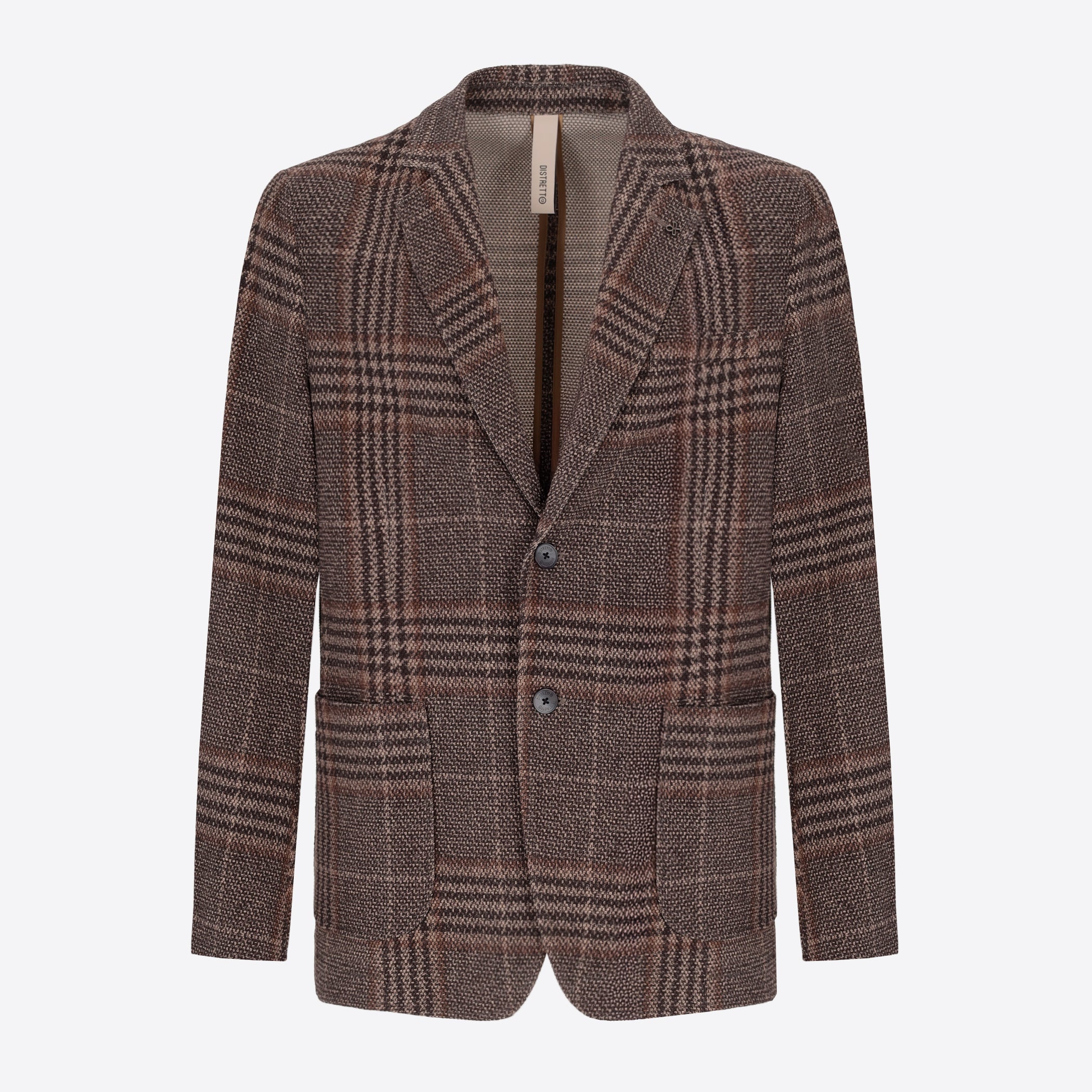 Distretto12 Picasso Brown Textured Pin-Dot Tartan-Print Jacket - Product Still Life
