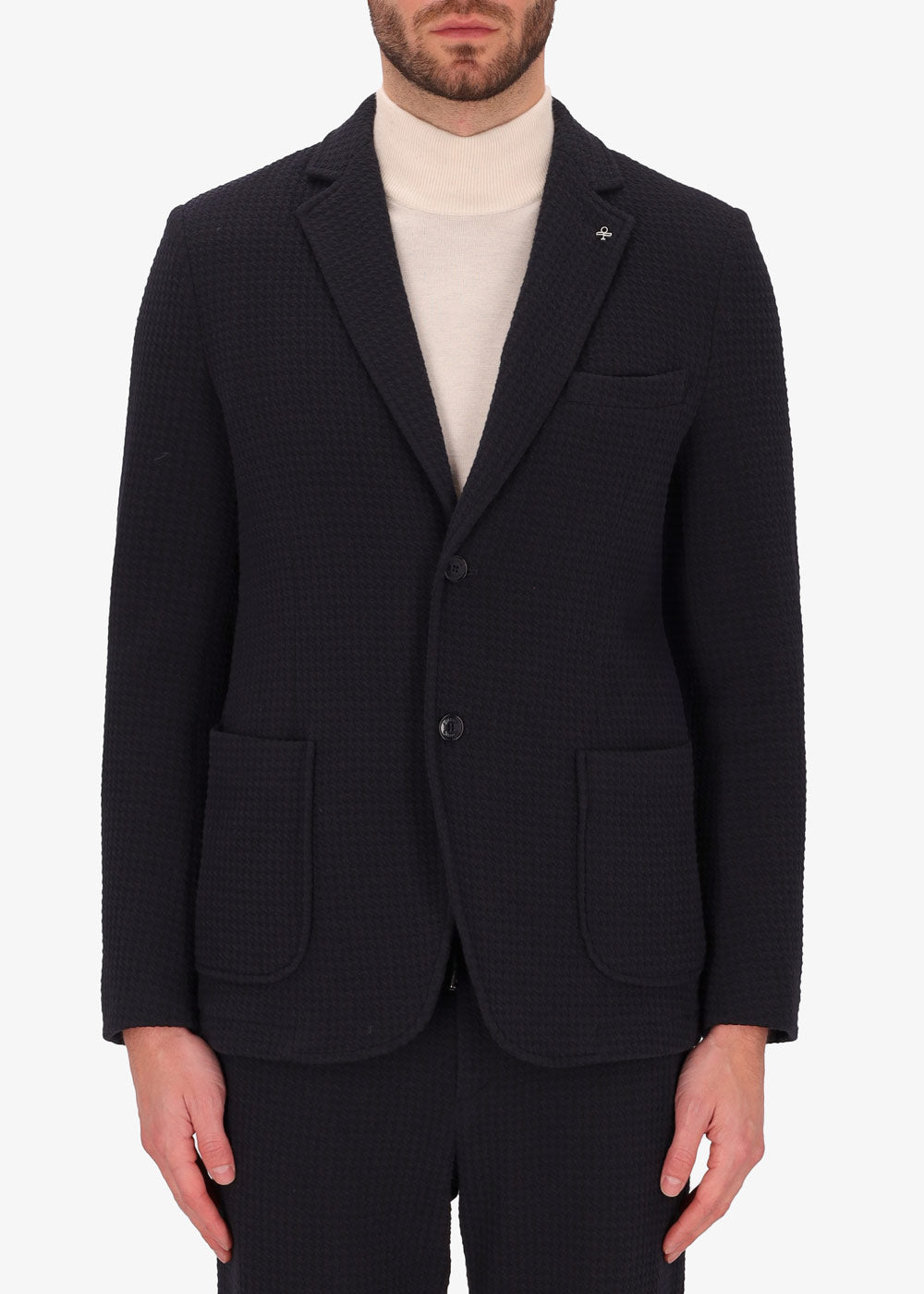 Tonal Embossed Effect Stretch Fabric Jacket Draw