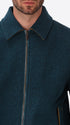 Relax Rubens Petrol Blue Tone-On-Tone Herringbone Boiled-Wool Bomber Jacket - Close-Up Of The Collar