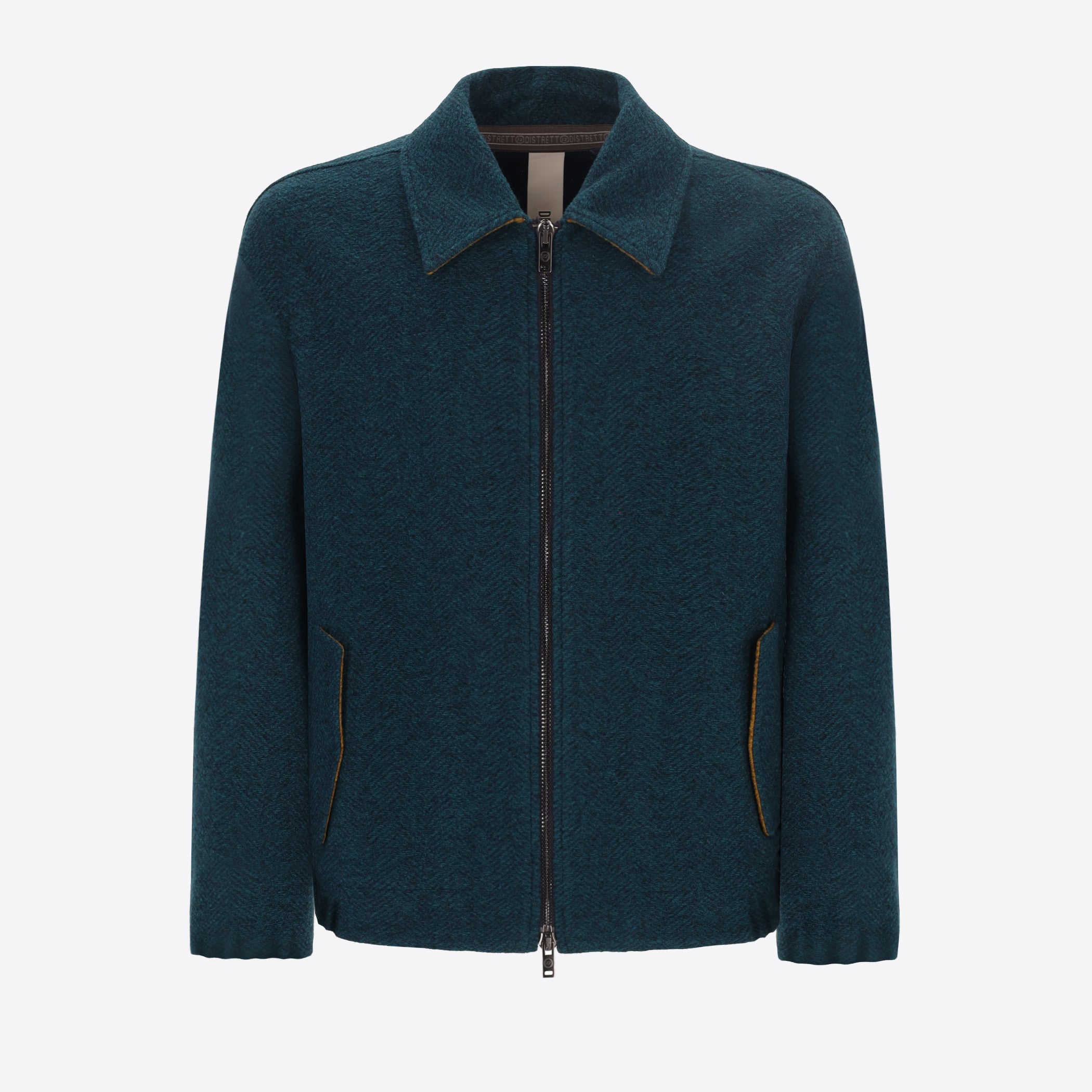 Distretto12 Relax Rubens Petrol Blue Tone-On-Tone Herringbone Boiled-Wool Bomber Jacket - Product Still Life