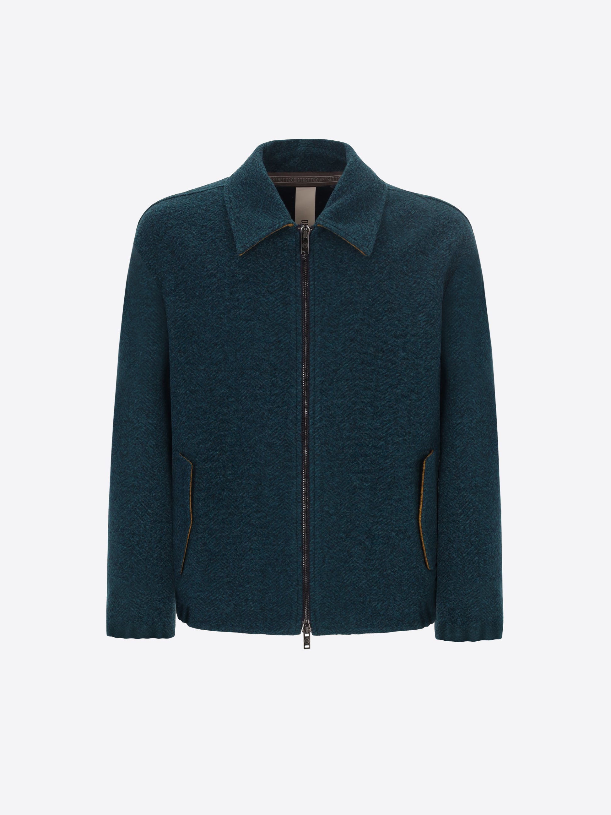 Distretto12 Relax Rubens Petrol Blue Tone-On-Tone Herringbone Boiled-Wool Bomber Jacket - Product Still Life