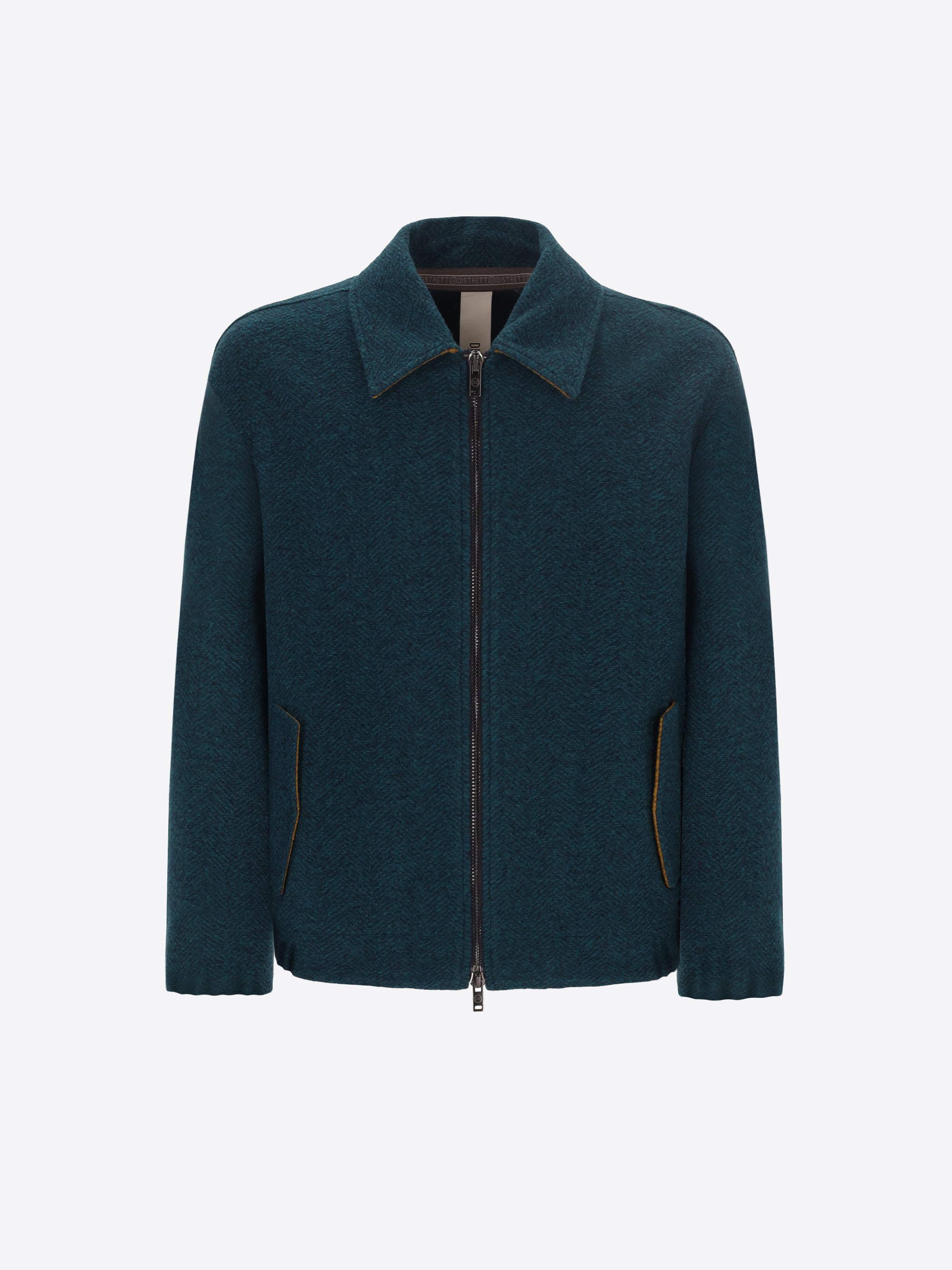 Distretto12 Relax Rubens Petrol Blue Tone-On-Tone Herringbone Boiled-Wool Bomber Jacket - Product Still Life